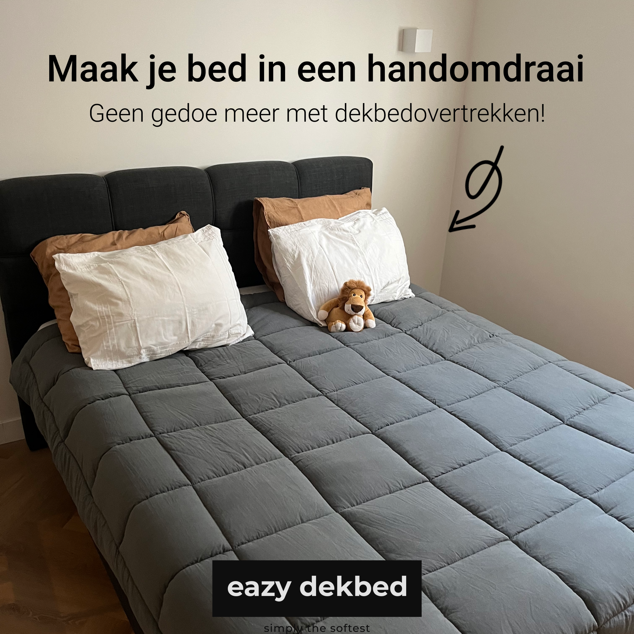 eazydekbed® – Antraciet/Crème – Hoesloos & Wasbaar – Voor het hele jaar