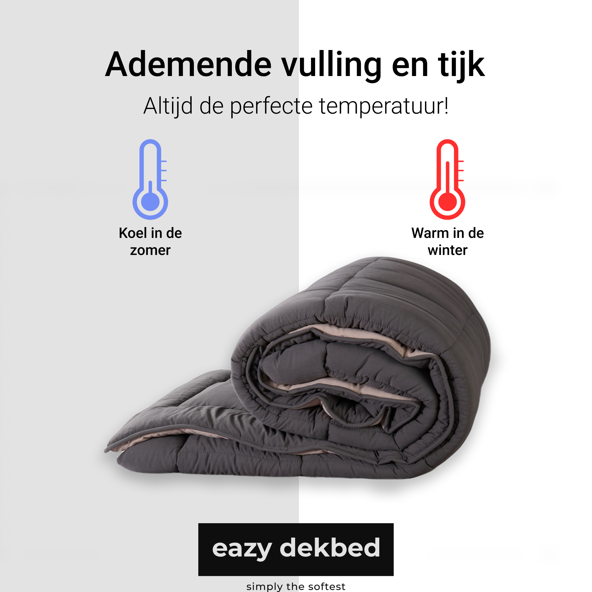 eazydekbed® – Antraciet/Crème – Hoesloos & Wasbaar – Voor het hele jaar