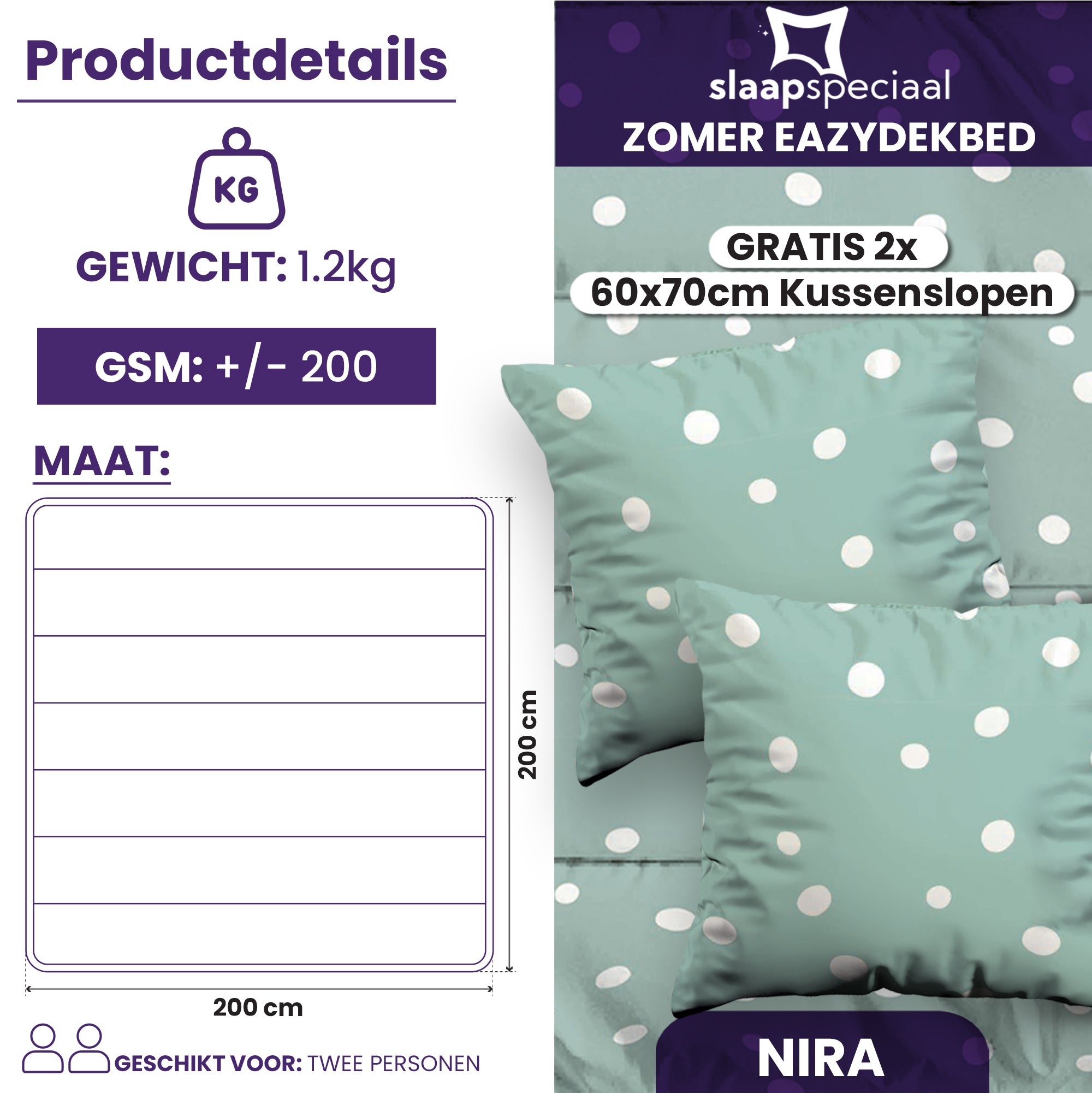 eazydekbed® – Zomerdekbed Katoen – Nira – Hoesloos & Wasbaar + GRATIS kussenslopen