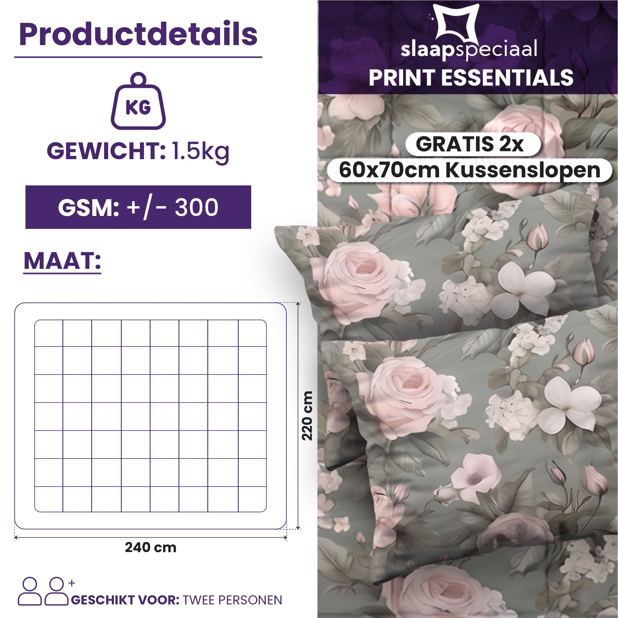 eazydekbed® - All-year - Romance Green + Kussenslopen