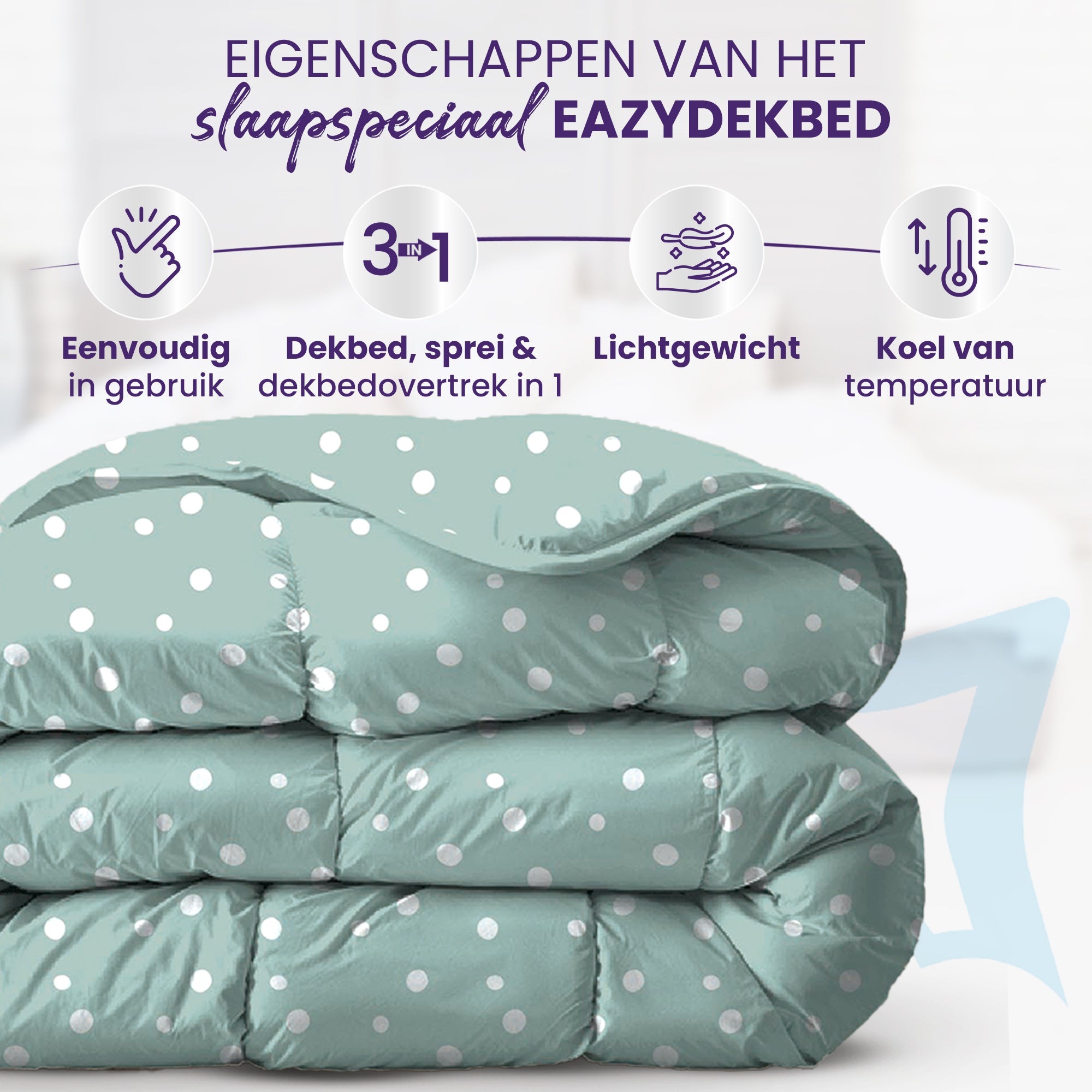 eazydekbed® – Zomerdekbed Katoen – Nira – Hoesloos & Wasbaar + GRATIS kussenslopen