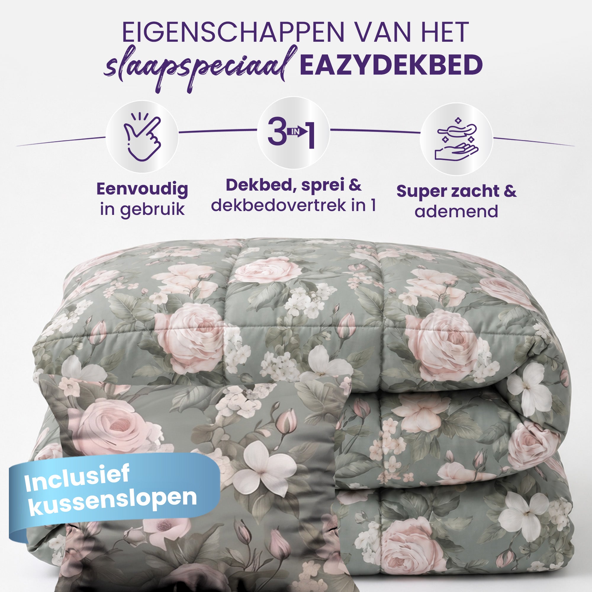 eazydekbed® - All-year - Romance Green + Kussenslopen
