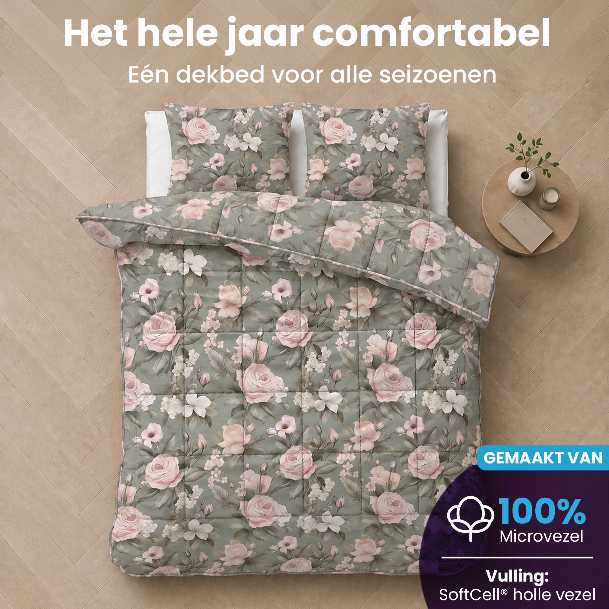 eazydekbed® - All-year - Romance Green + Kussenslopen