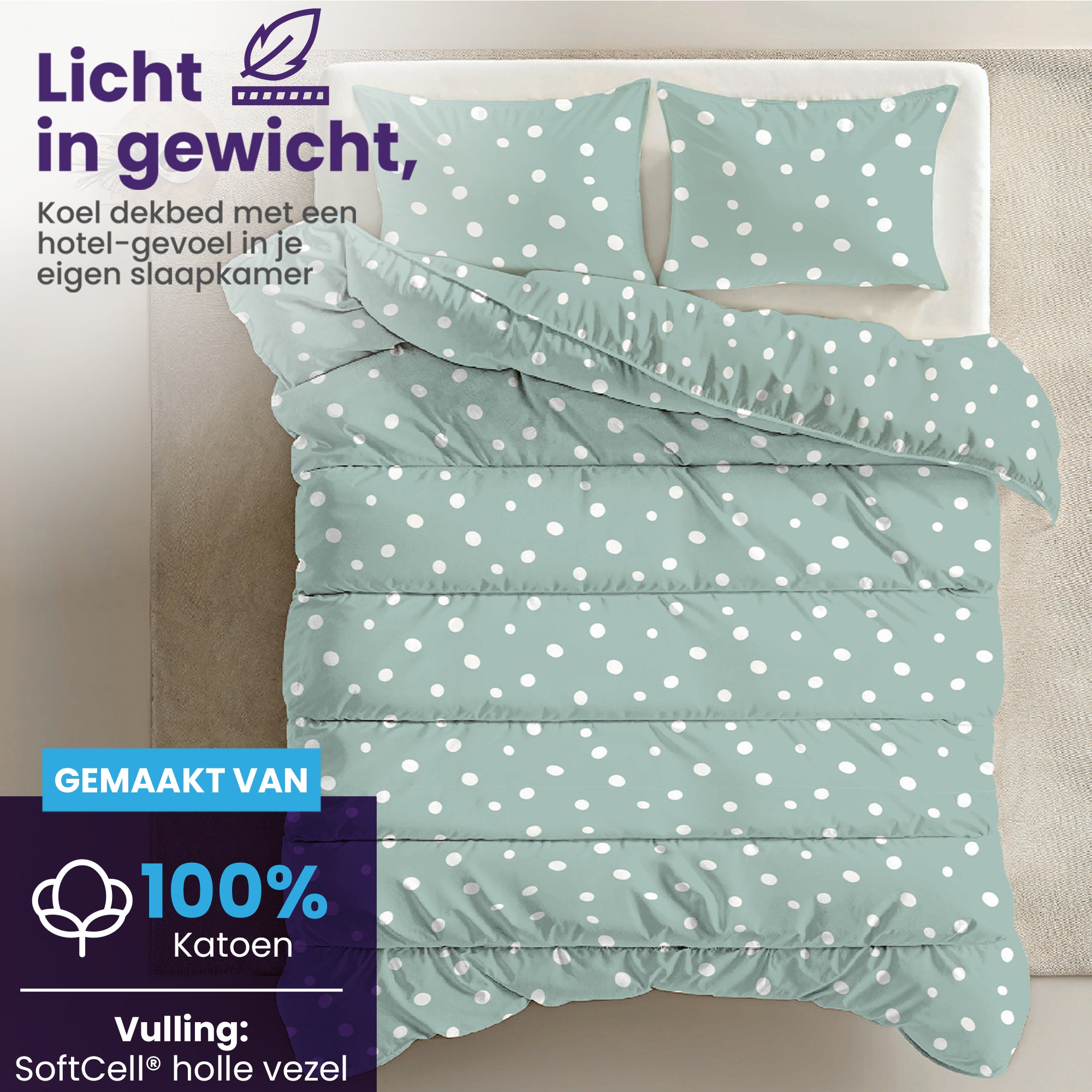 eazydekbed® – Zomerdekbed Katoen – Nira – Hoesloos & Wasbaar + GRATIS kussenslopen