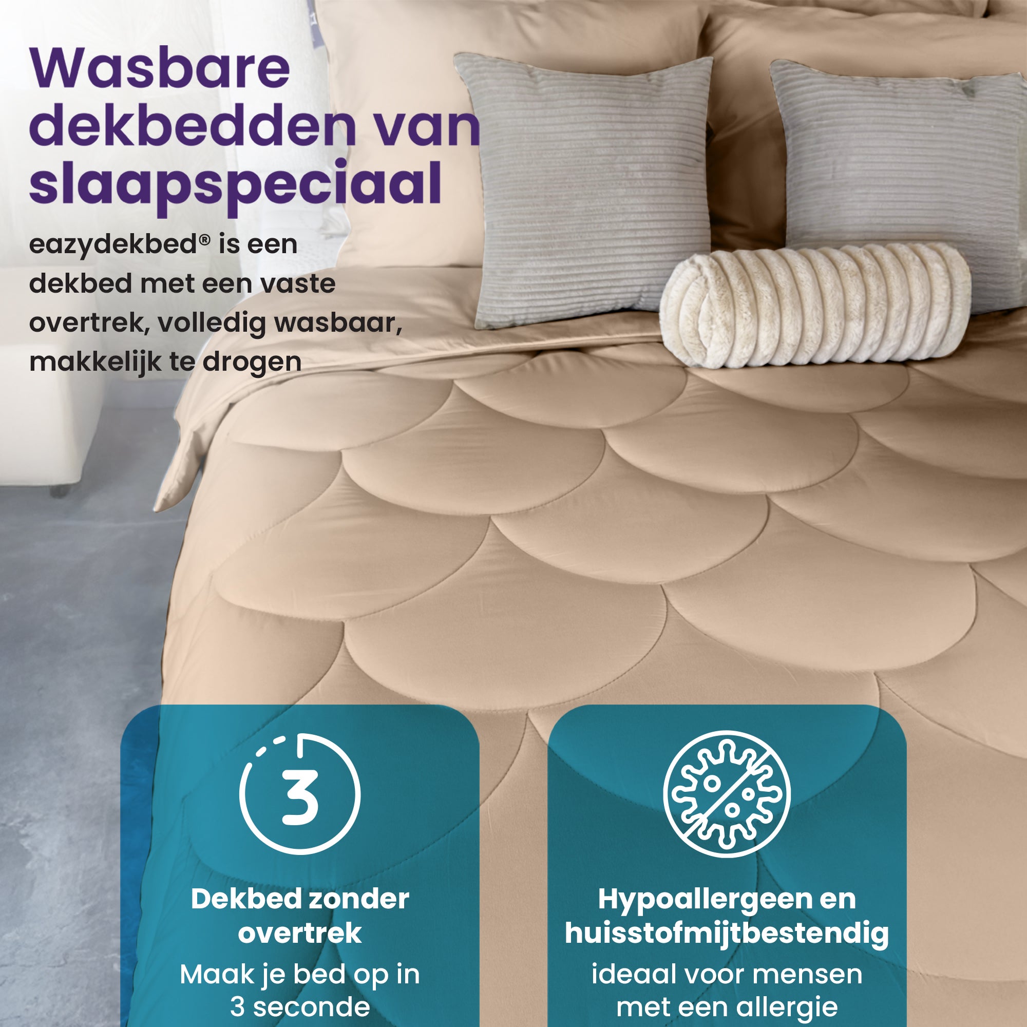eazydekbed® – Beige – Bezuglos & Waschbar – Für das ganze Jahr