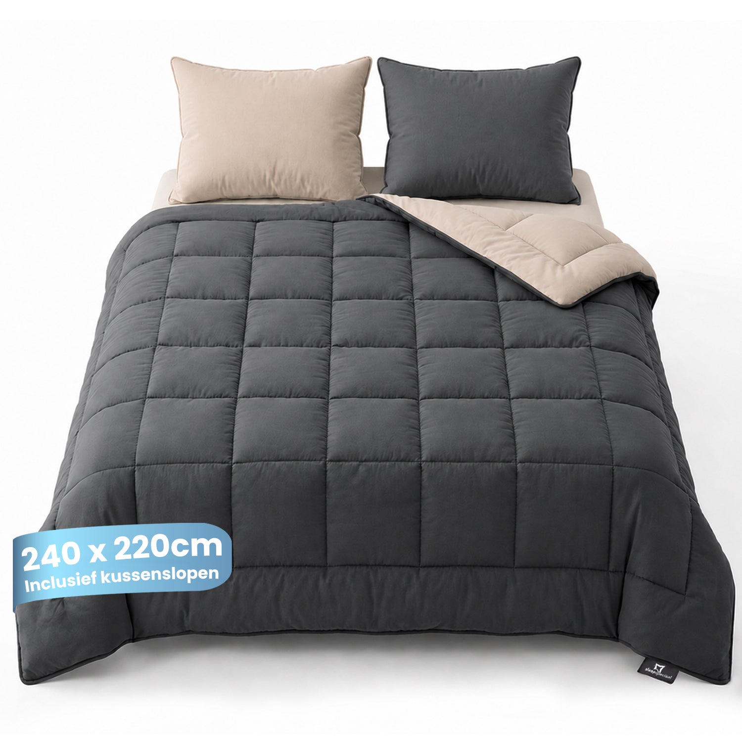 eazydekbed® - All-year - Antraciet/Taupe + Kussenslopen