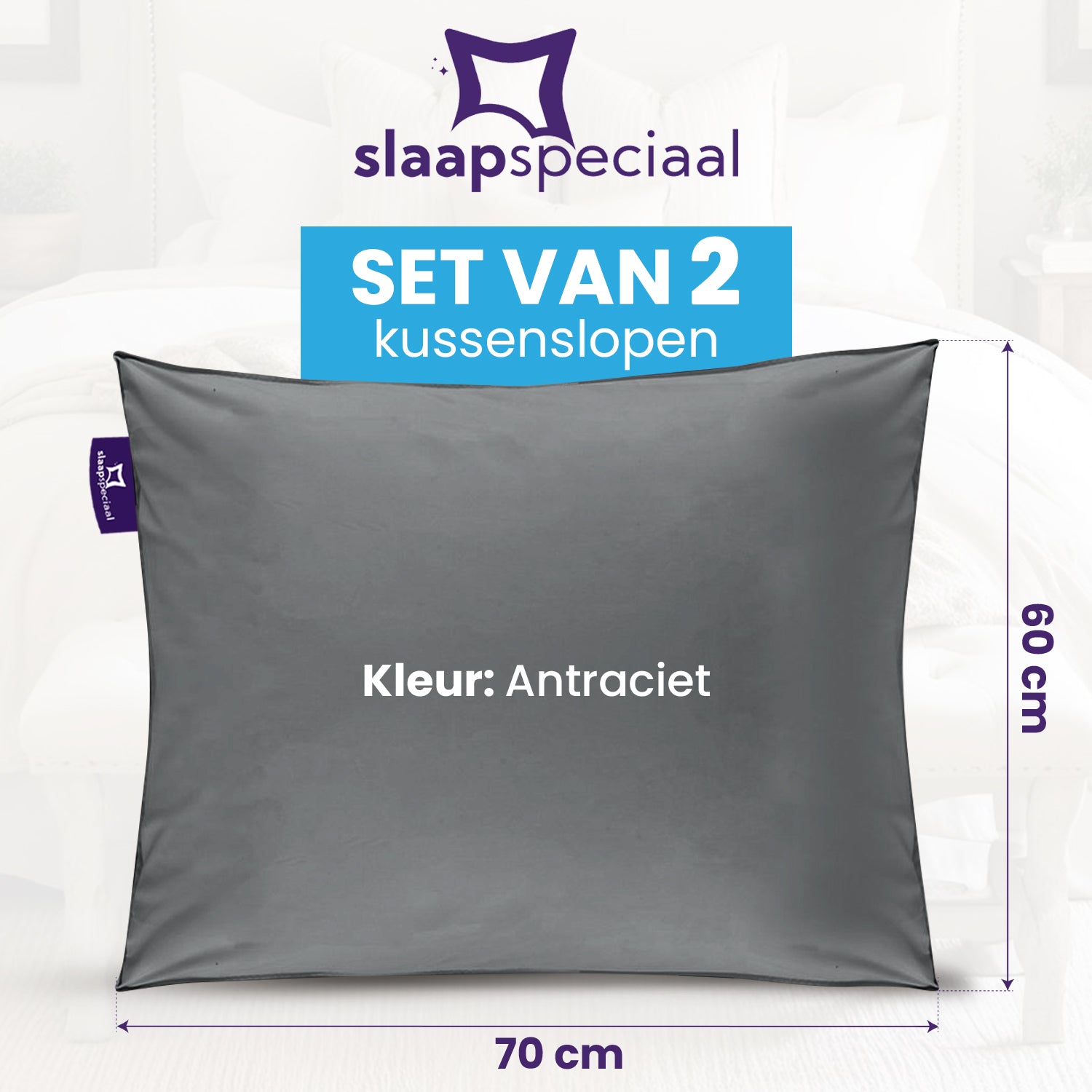 eazydekbed® Essential Kussensloop - Antraciet - 60x70 cm - 2 Stuks