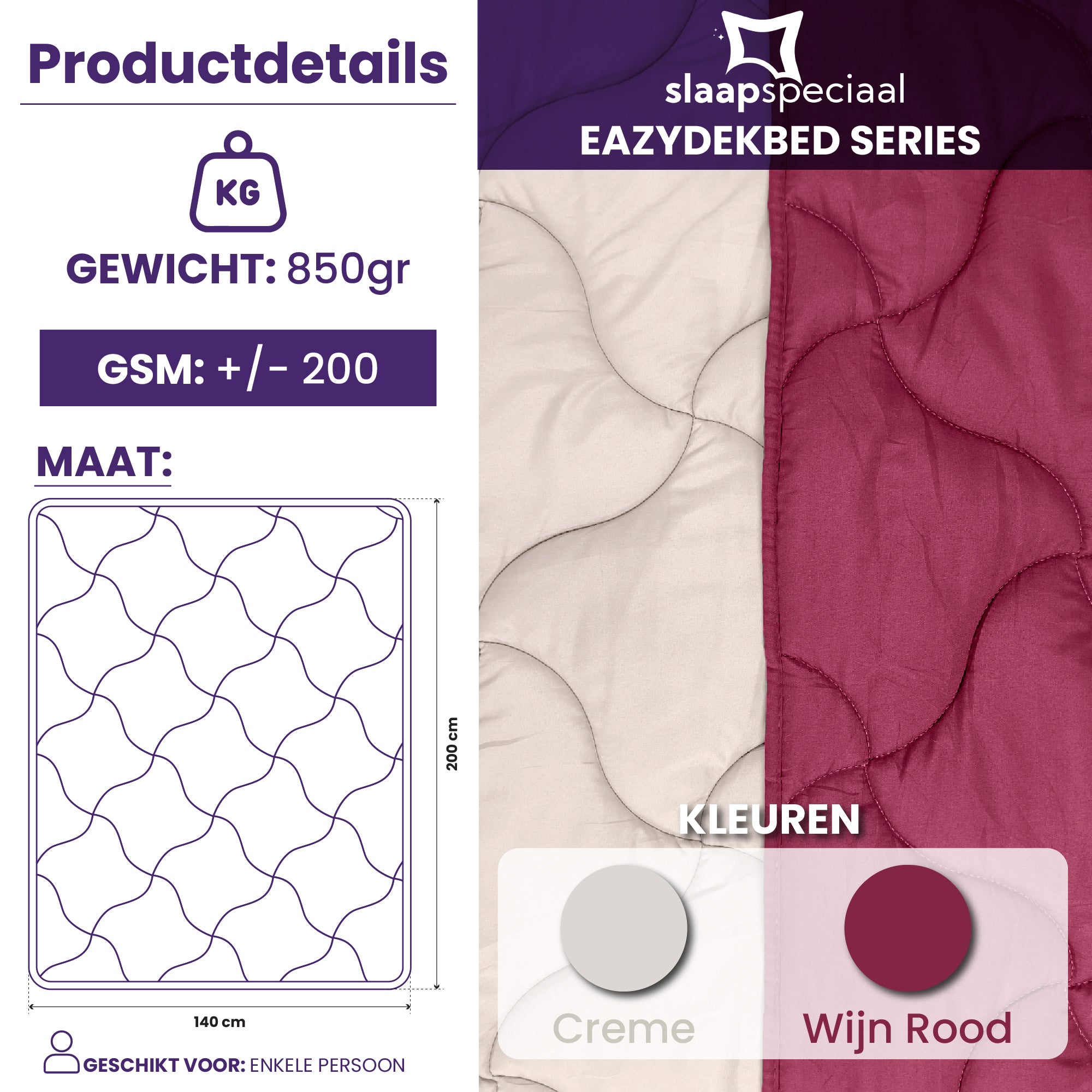 eazydekbed® - Zomerdekbed - Rood/Crème