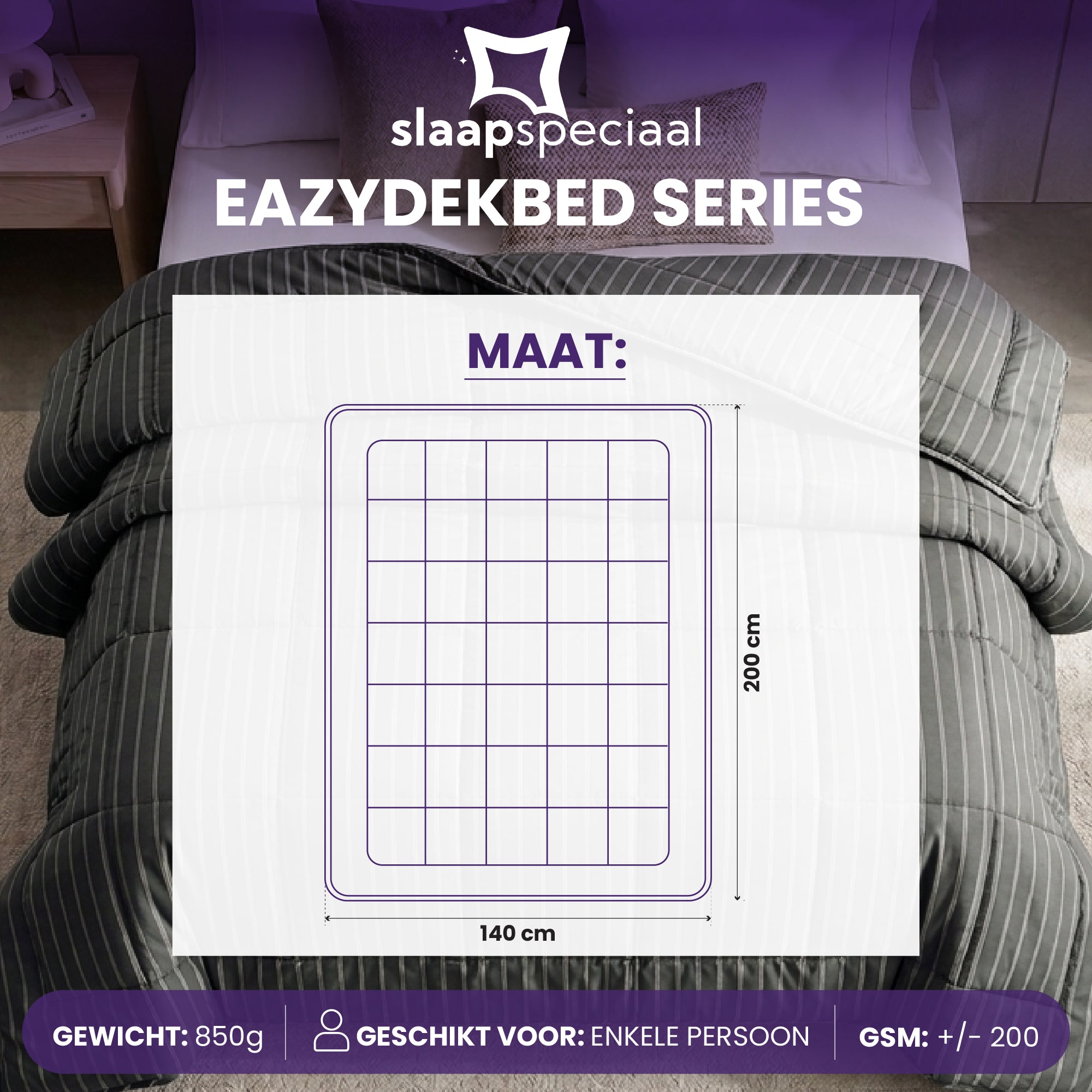 eazydekbed® - Zomerdekbed - Antraciet Stripe