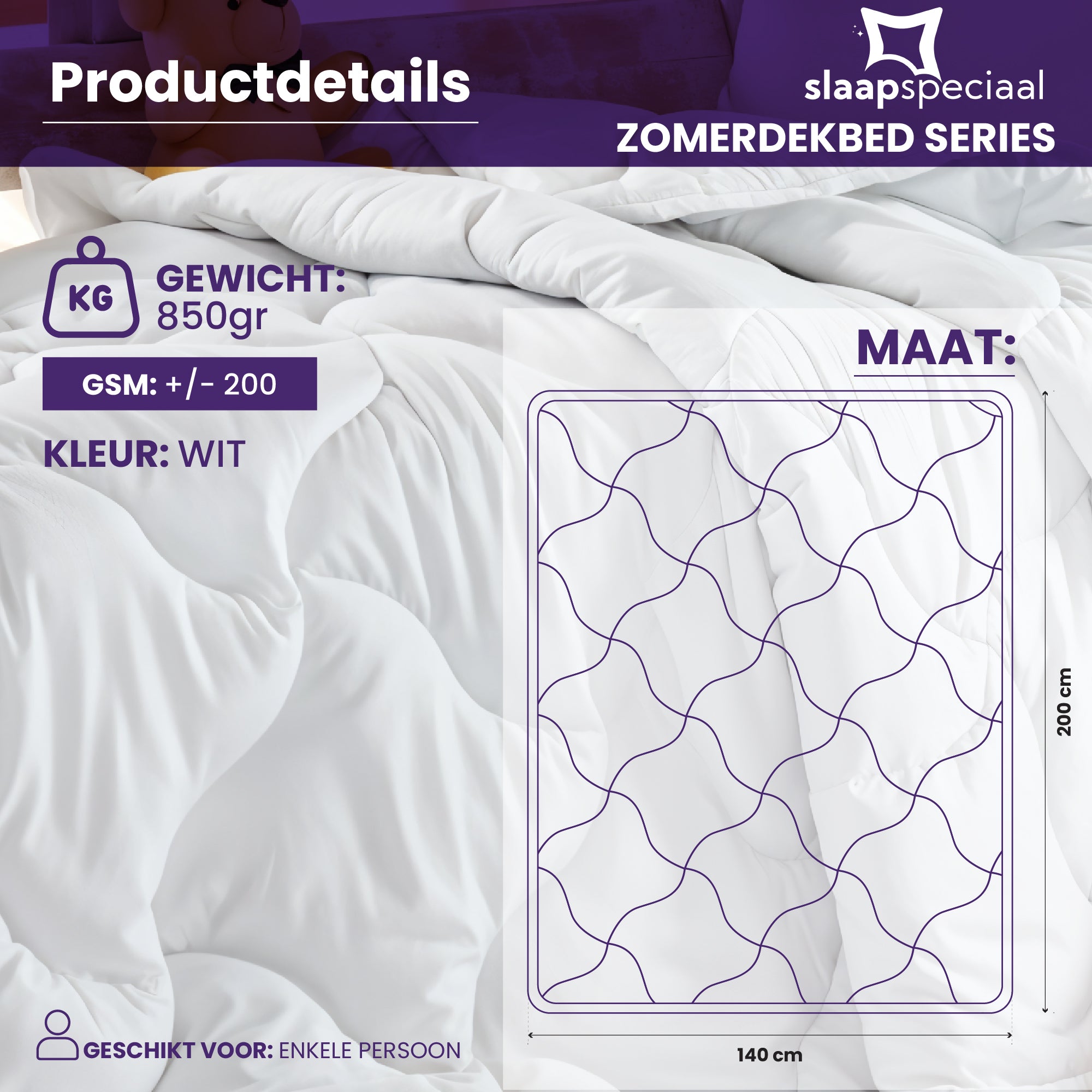 eazydekbed® Zomerdekbed - Wit – Hoesloos & Wasbaar