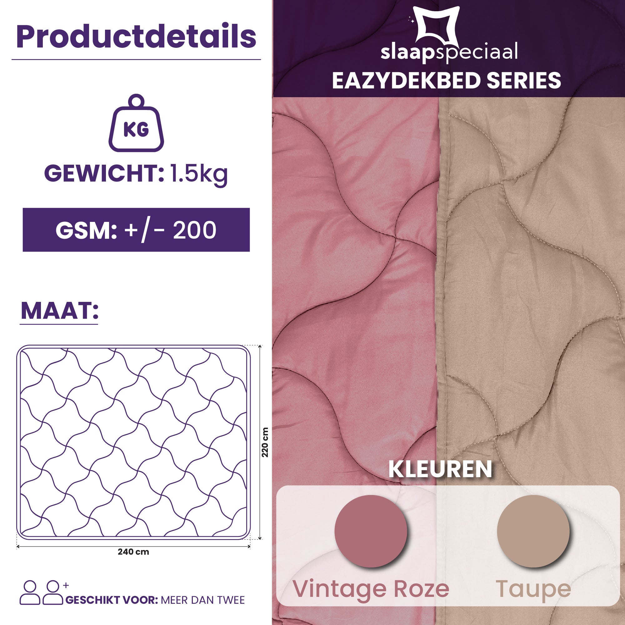 eazydekbed® - Zomerdekbed - Rose/Taupe