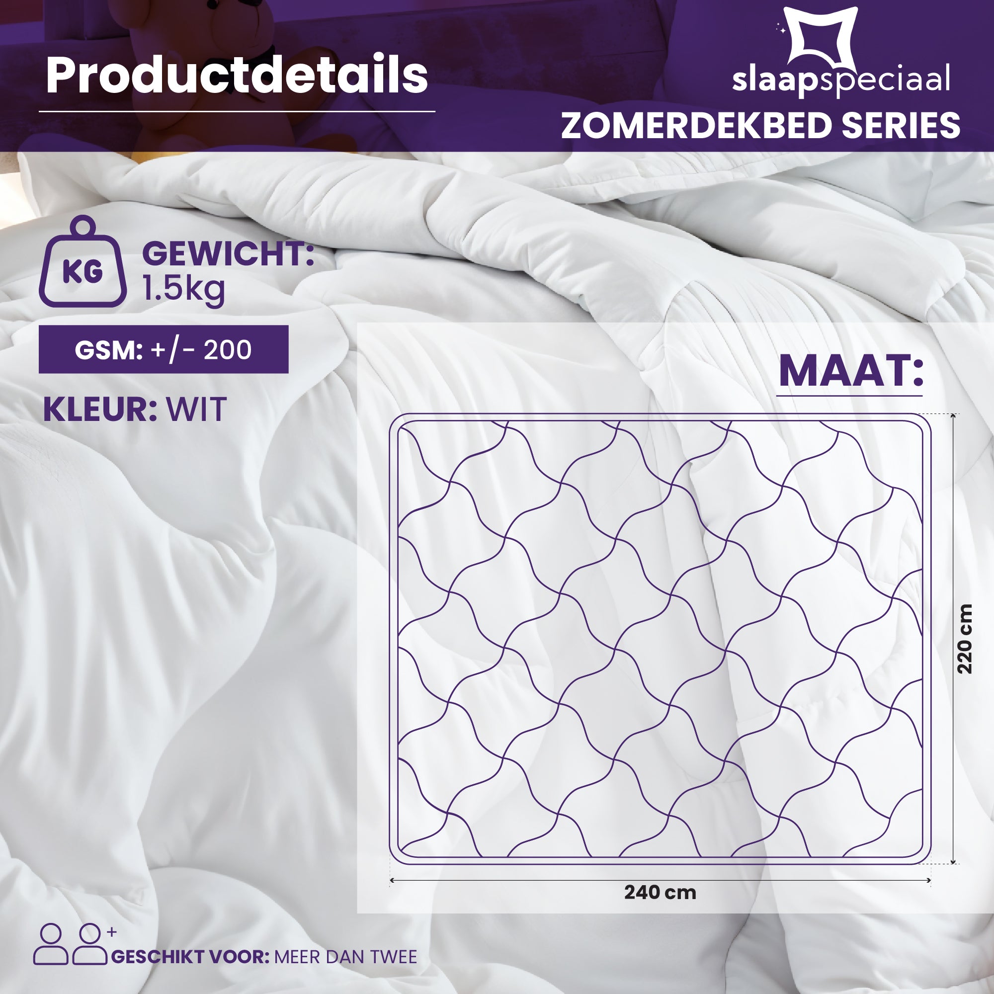 eazydekbed® Zomerdekbed - Wit – Hoesloos & Wasbaar