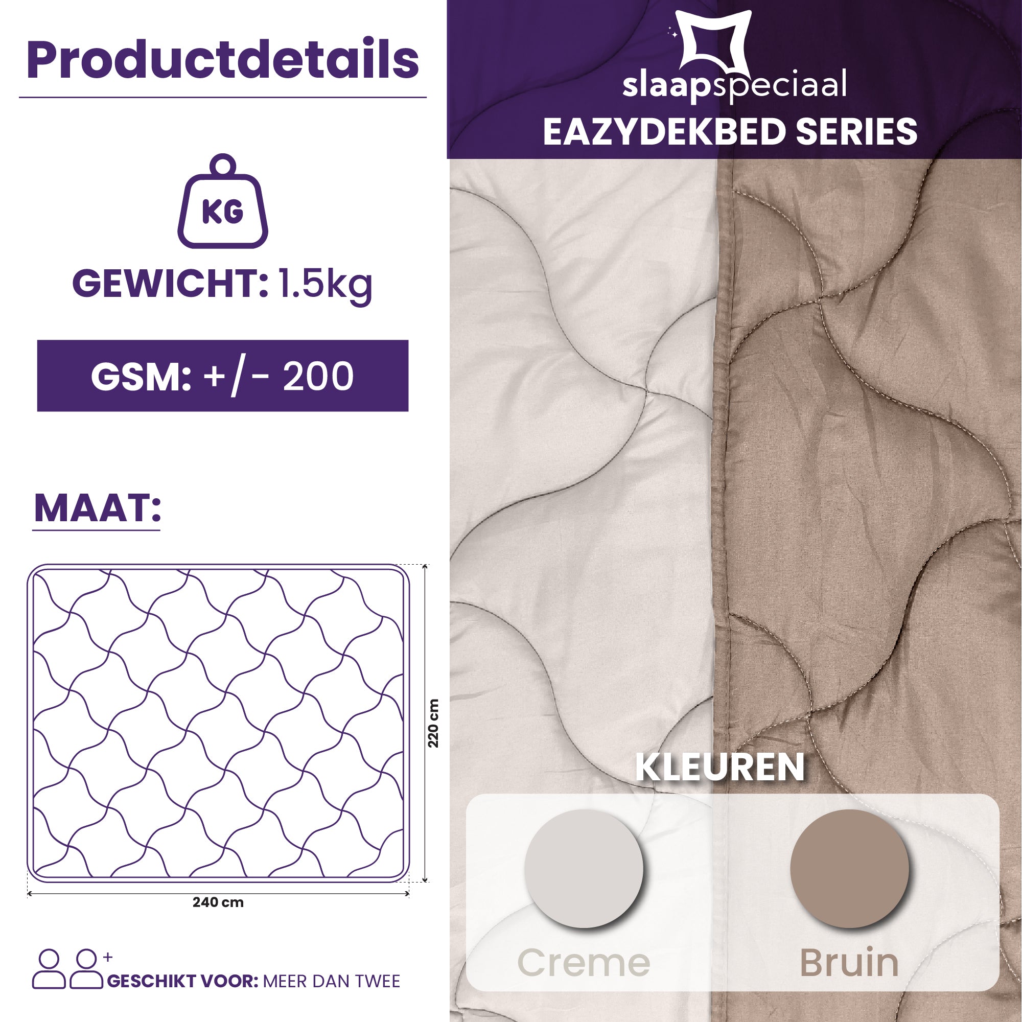 eazydekbed® Sommer-Bettdecke – Taupe/Creme – ohne Bezug und waschbar