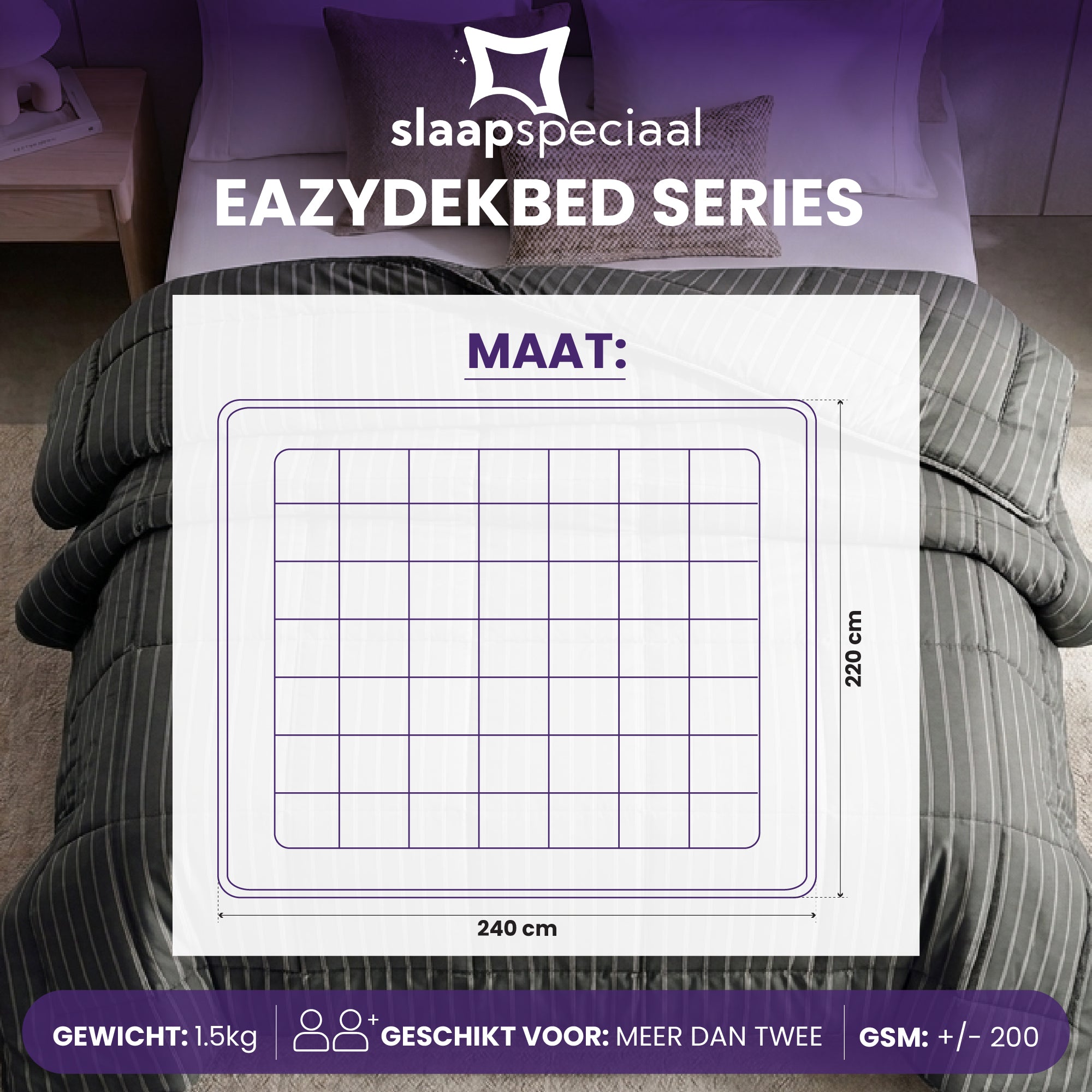 eazydekbed® - Zomerdekbed - Antraciet Stripe