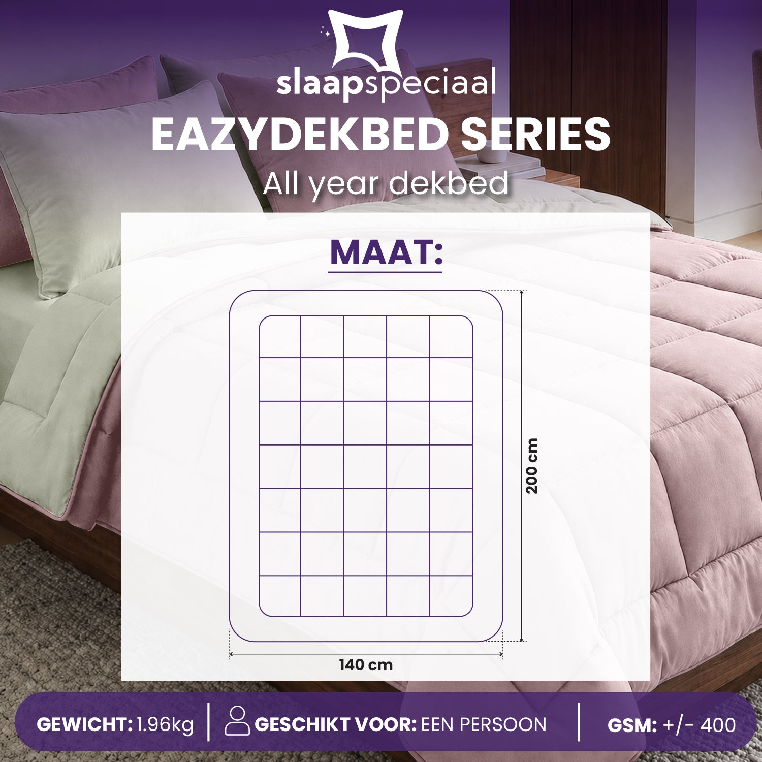 eazydekbed® - All-year - Roze/Ivoor + Kussenslopen