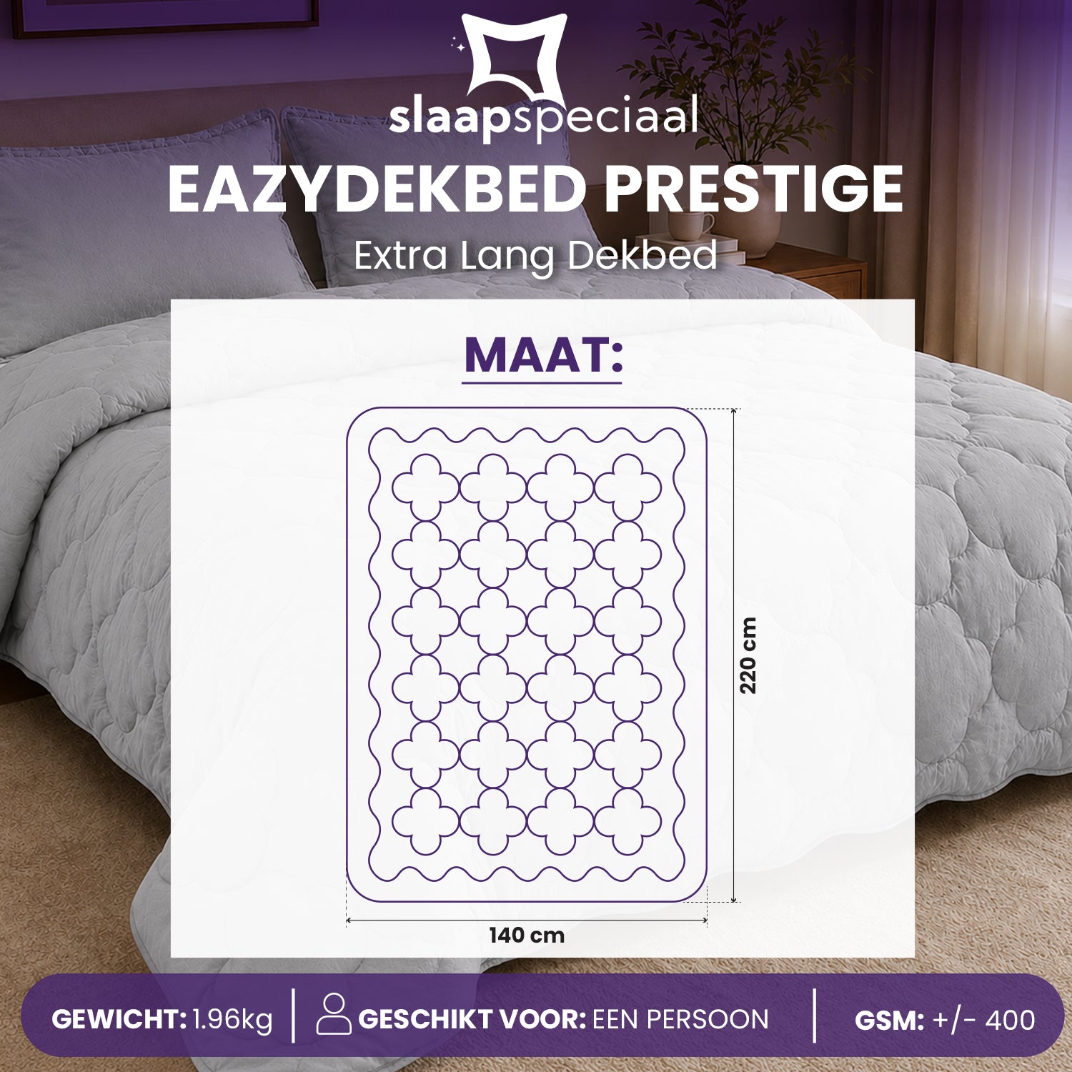 eazydekbed® - All-year - Prestige Grijs + Kussenslopen - 100% Katoen