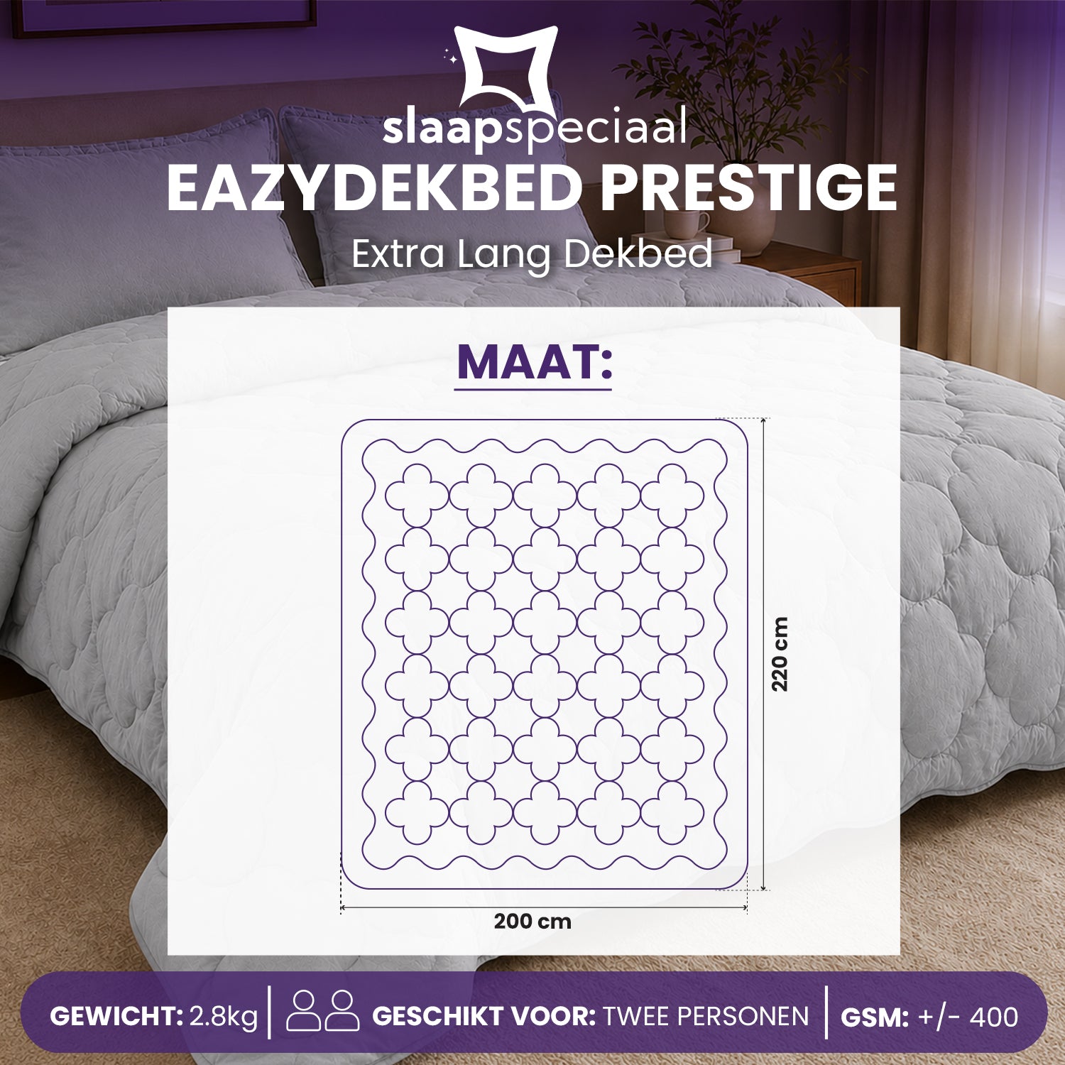 eazydekbed® - All-year - Prestige Grijs + Kussenslopen - 100% Katoen