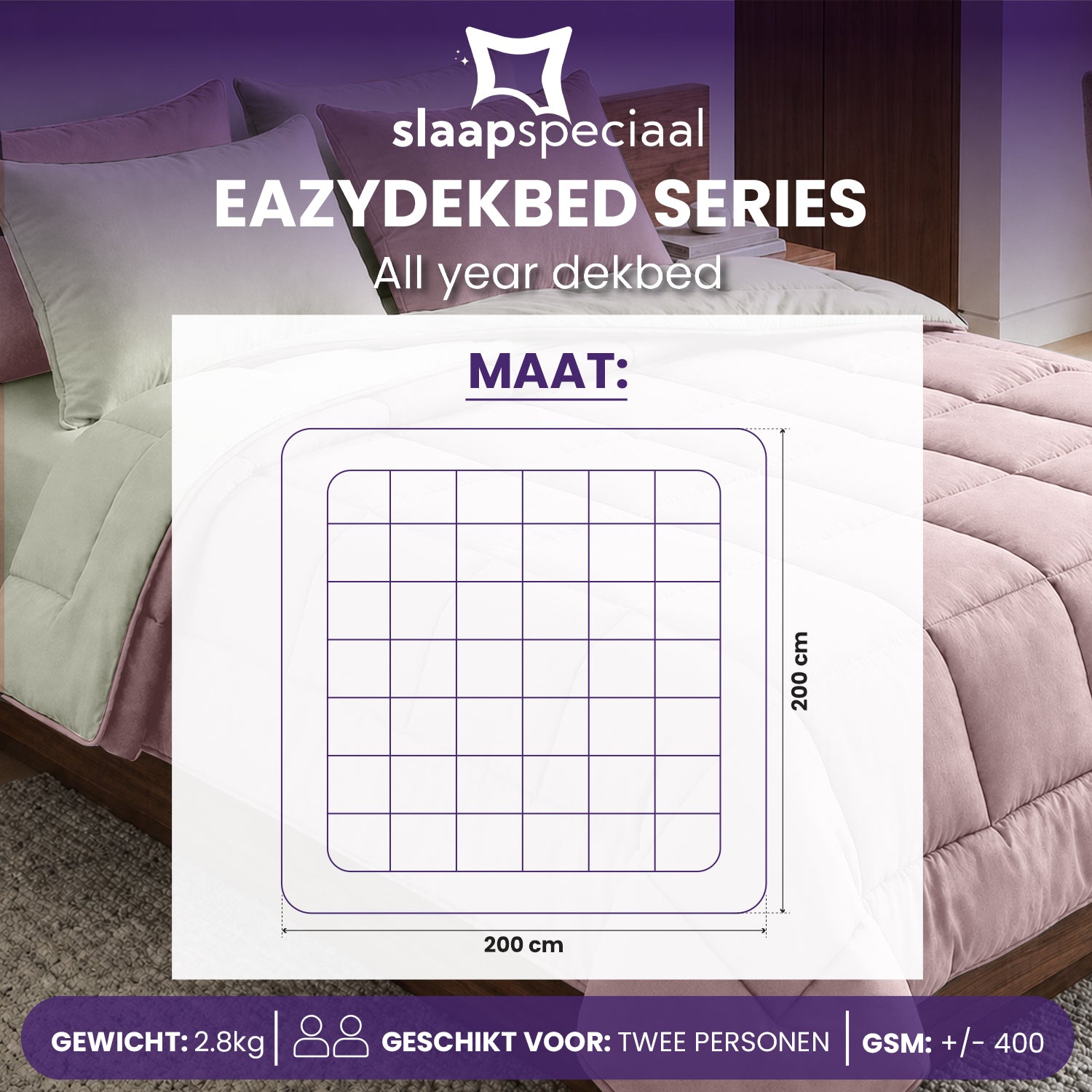 eazydekbed® - All-year - Roze/Ivoor + Kussenslopen