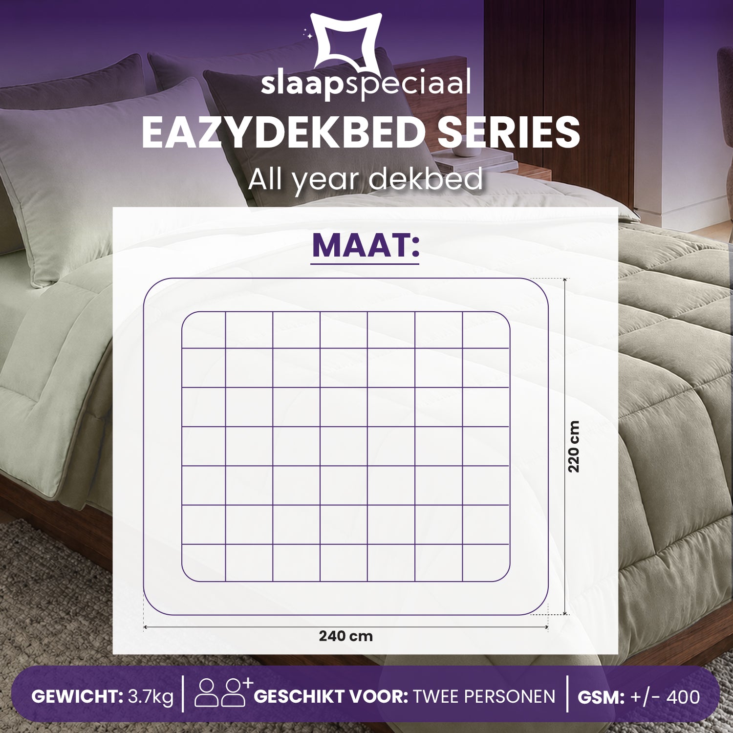 eazydekbed® - All-year - Ivoor/Taupe + Kussenslopen
