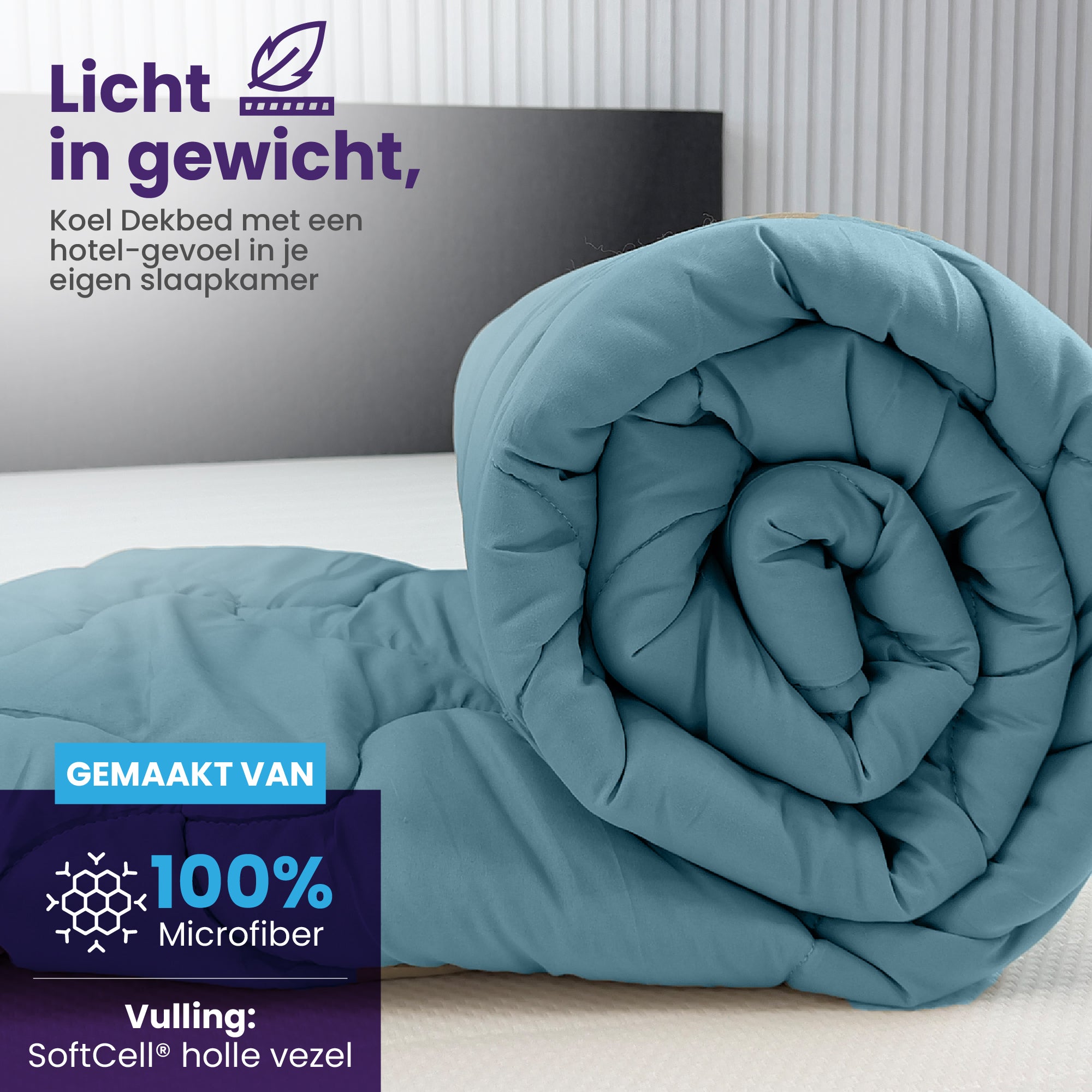 eazydekbed® Zomerdekbed – Blauw/Grijs - Hoesloos & Wasbaar
