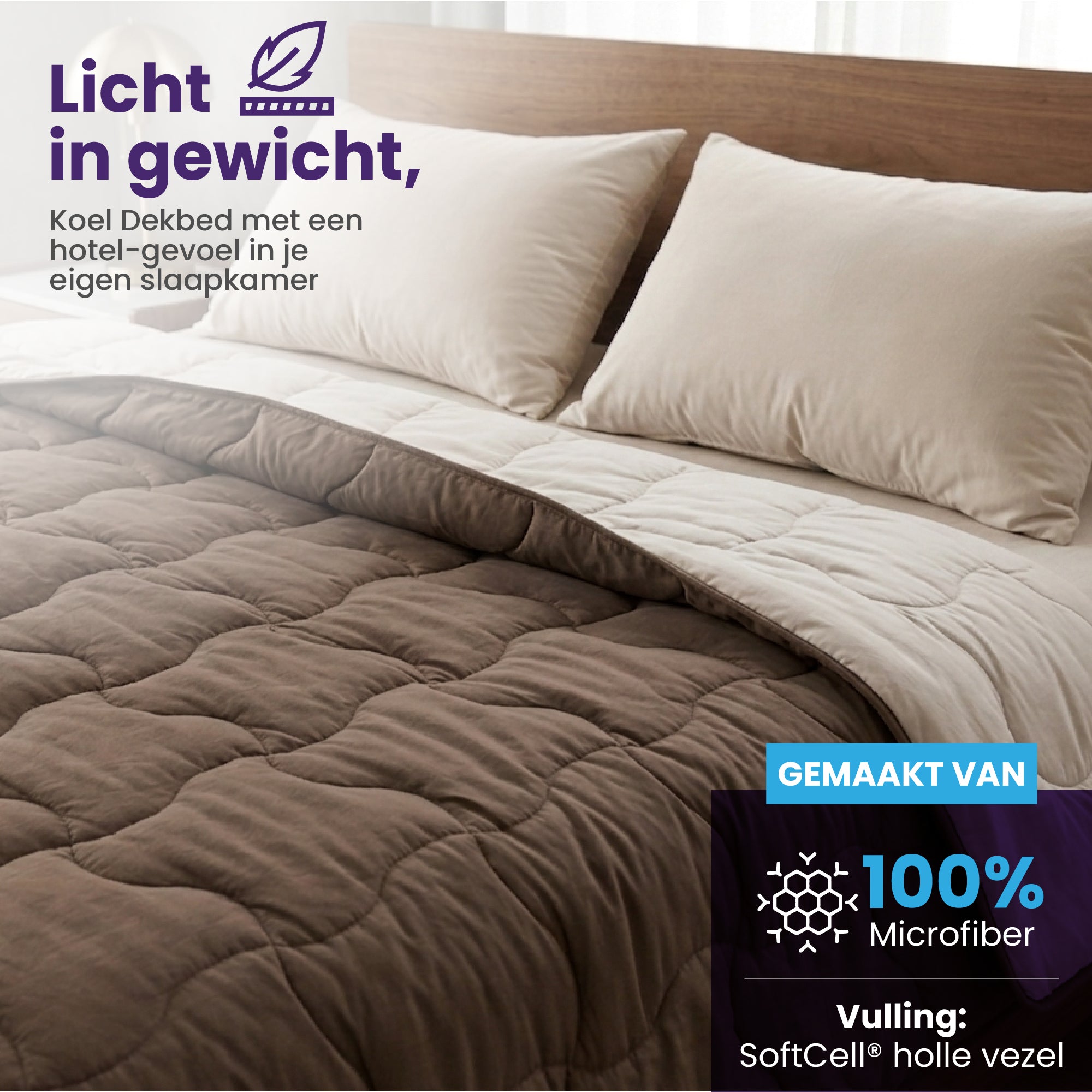 eazydekbed® - Zomerdekbed - Bruin/Creme + Gratis Kussenslopen