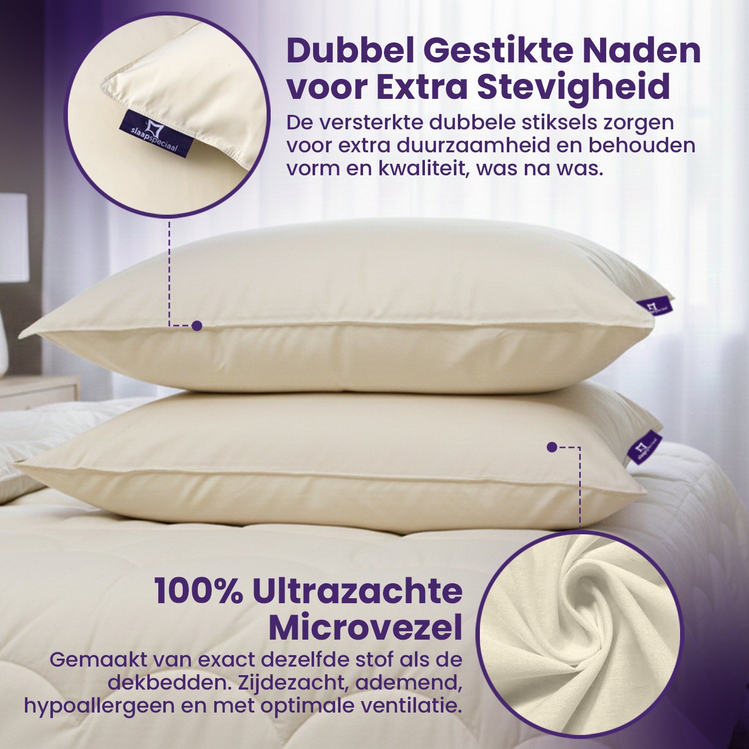 eazydekbed® Essential Kussensloop - Beige - 60x70 cm - 2 Stuks