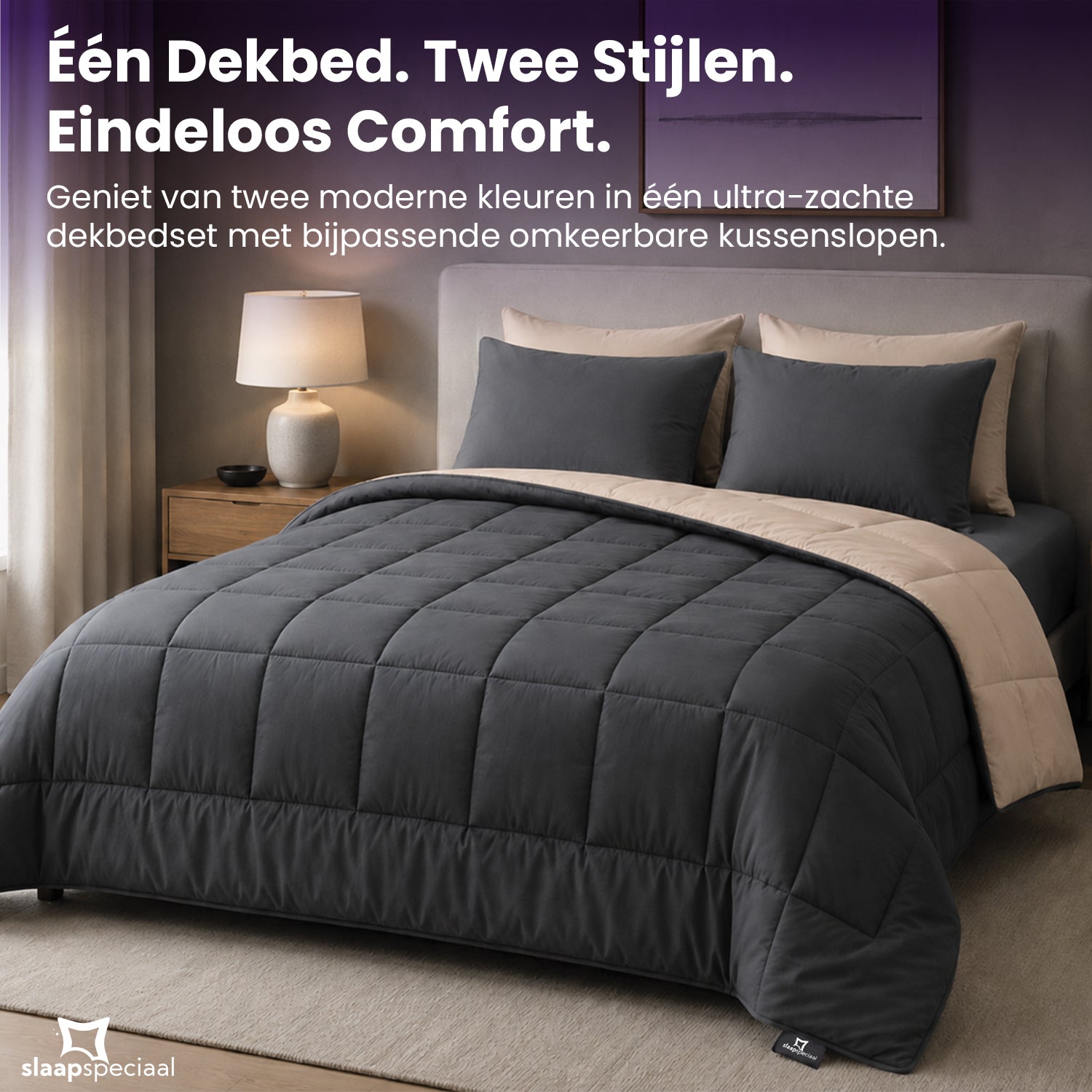 eazydekbed® - All-year - Antraciet/Taupe + Kussenslopen