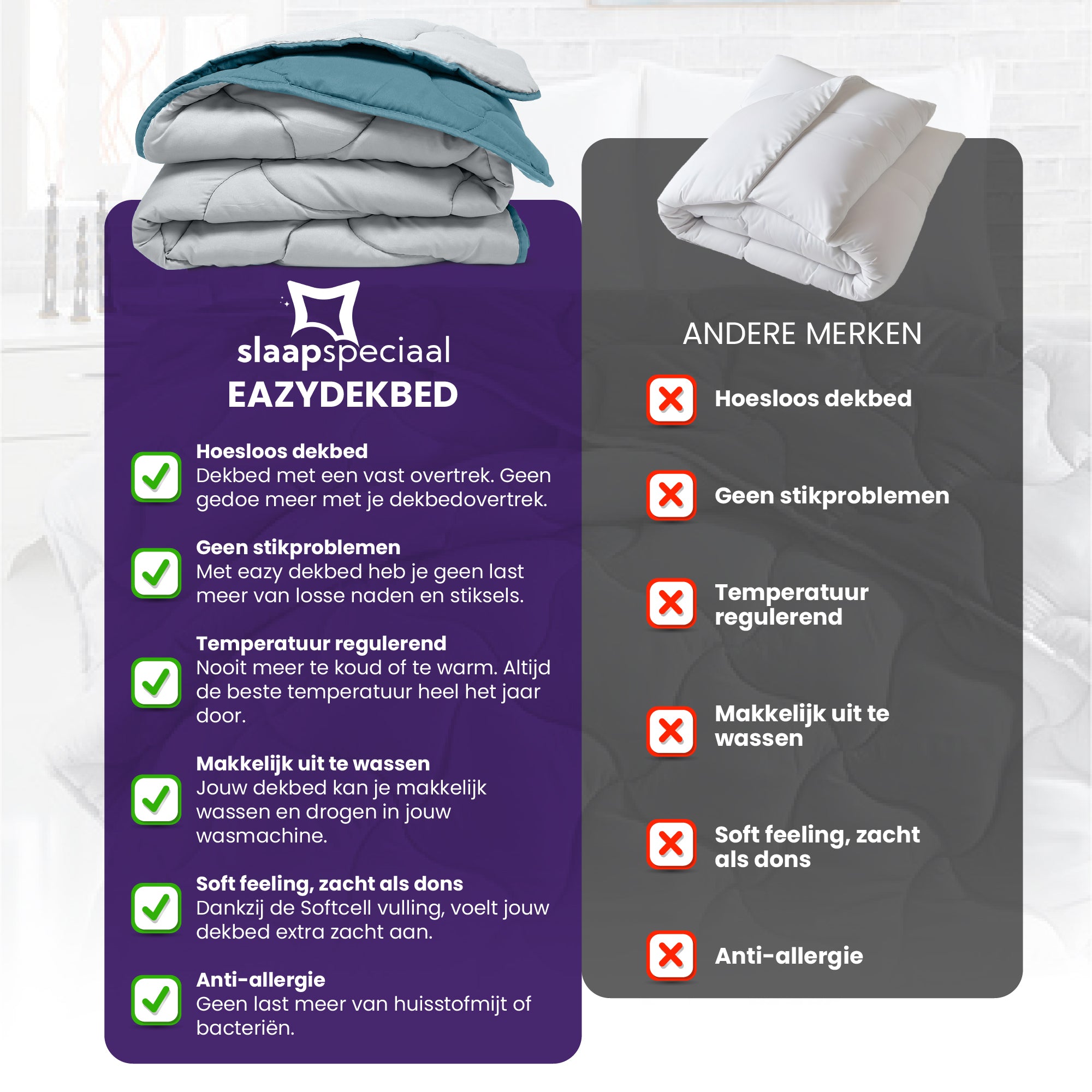 eazydekbed® Zomerdekbed – Blauw/Grijs - Hoesloos & Wasbaar