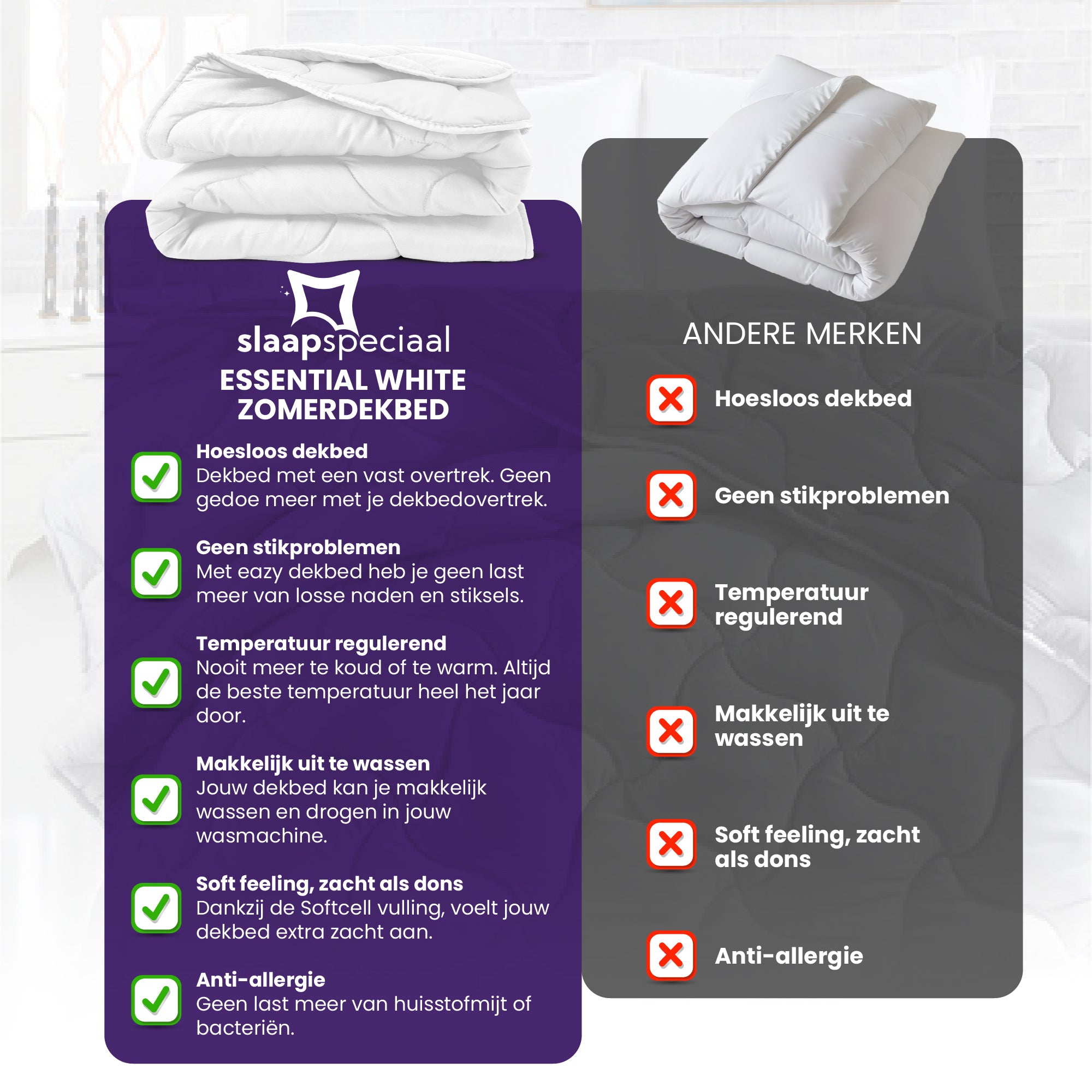 eazydekbed® Zomerdekbed - Wit – Hoesloos & Wasbaar