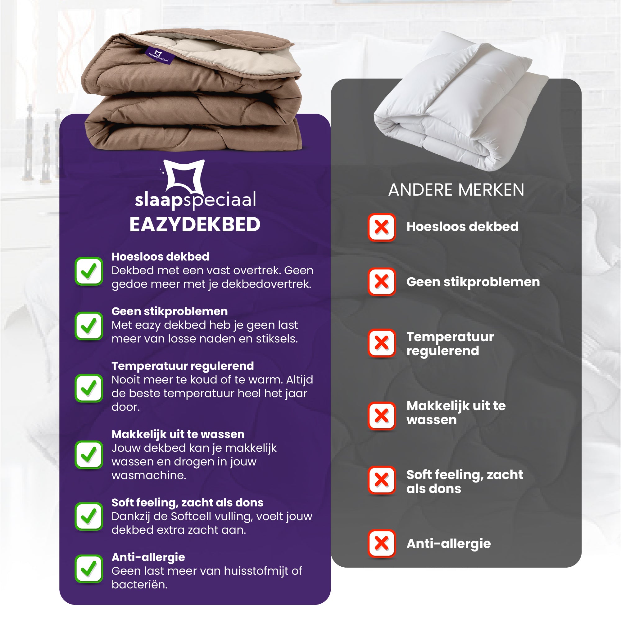 eazydekbed® Sommer-Bettdecke – Taupe/Creme – ohne Bezug und waschbar