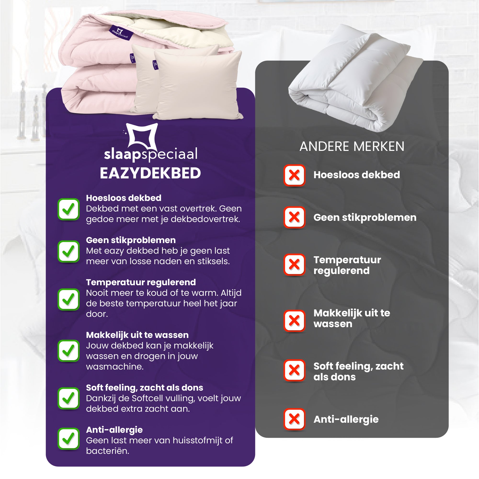 eazydekbed® - Zomerdekbed - Roze/Crème + Gratis Kussenslopen