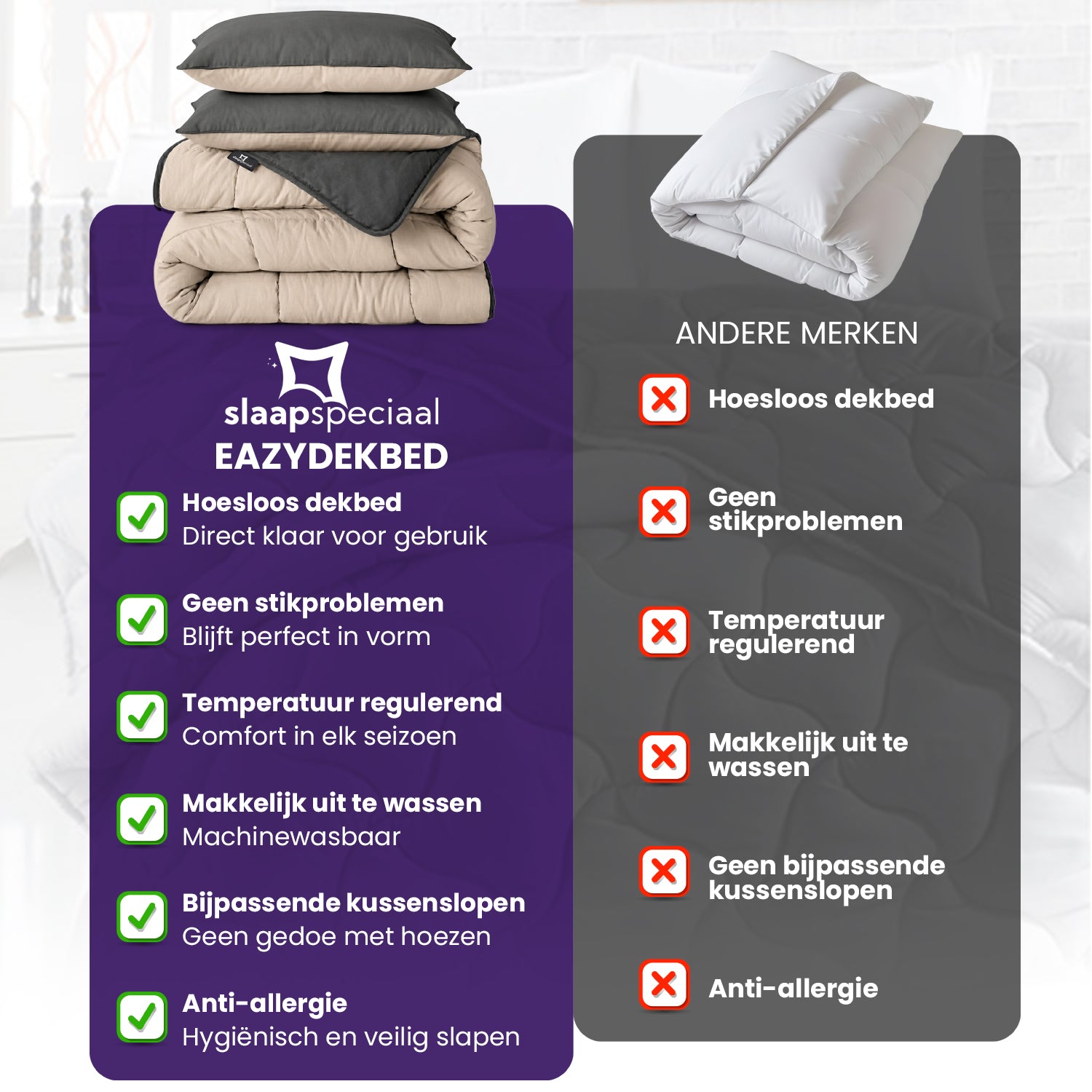 eazydekbed® - All-year - Antraciet/Taupe + Kussenslopen