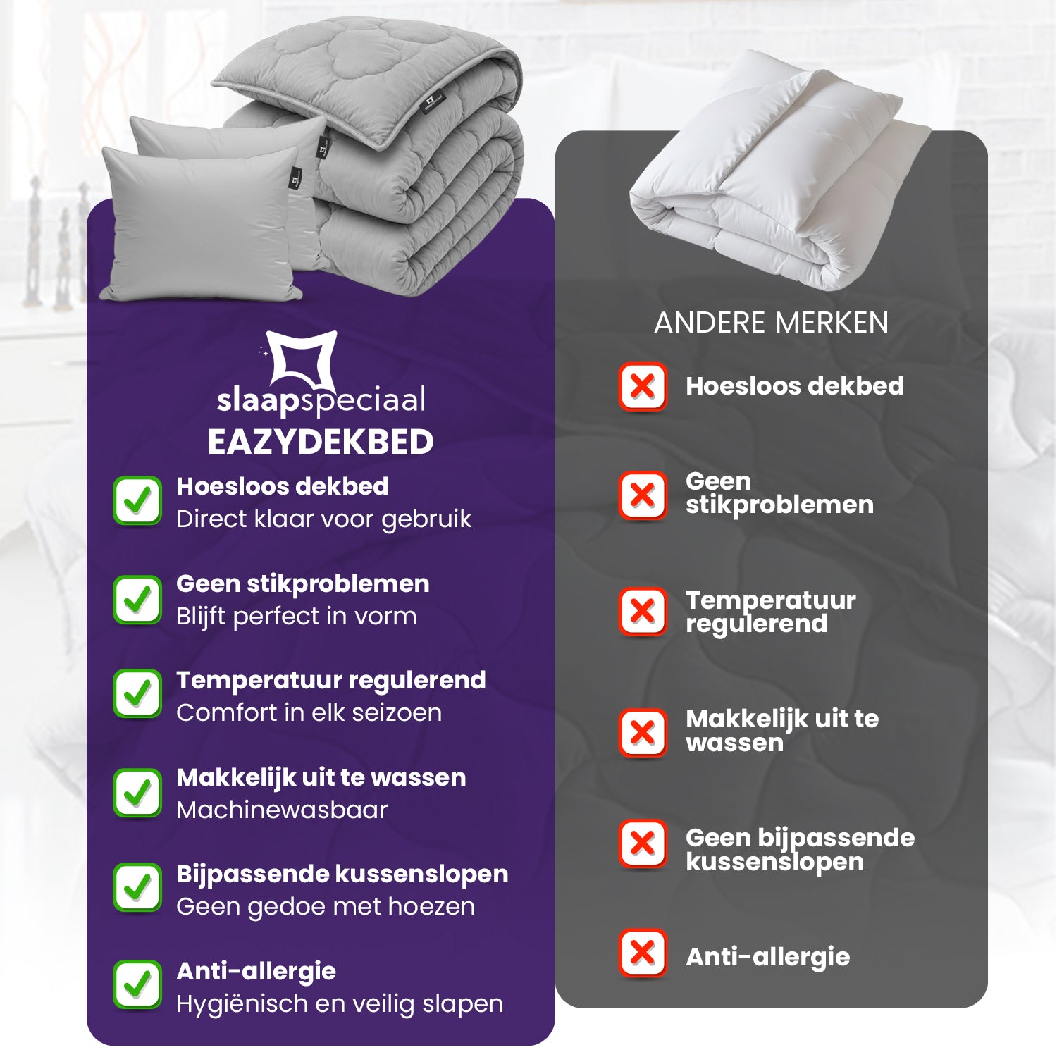 eazydekbed® - All-year - Prestige Grijs + Kussenslopen - 100% Katoen