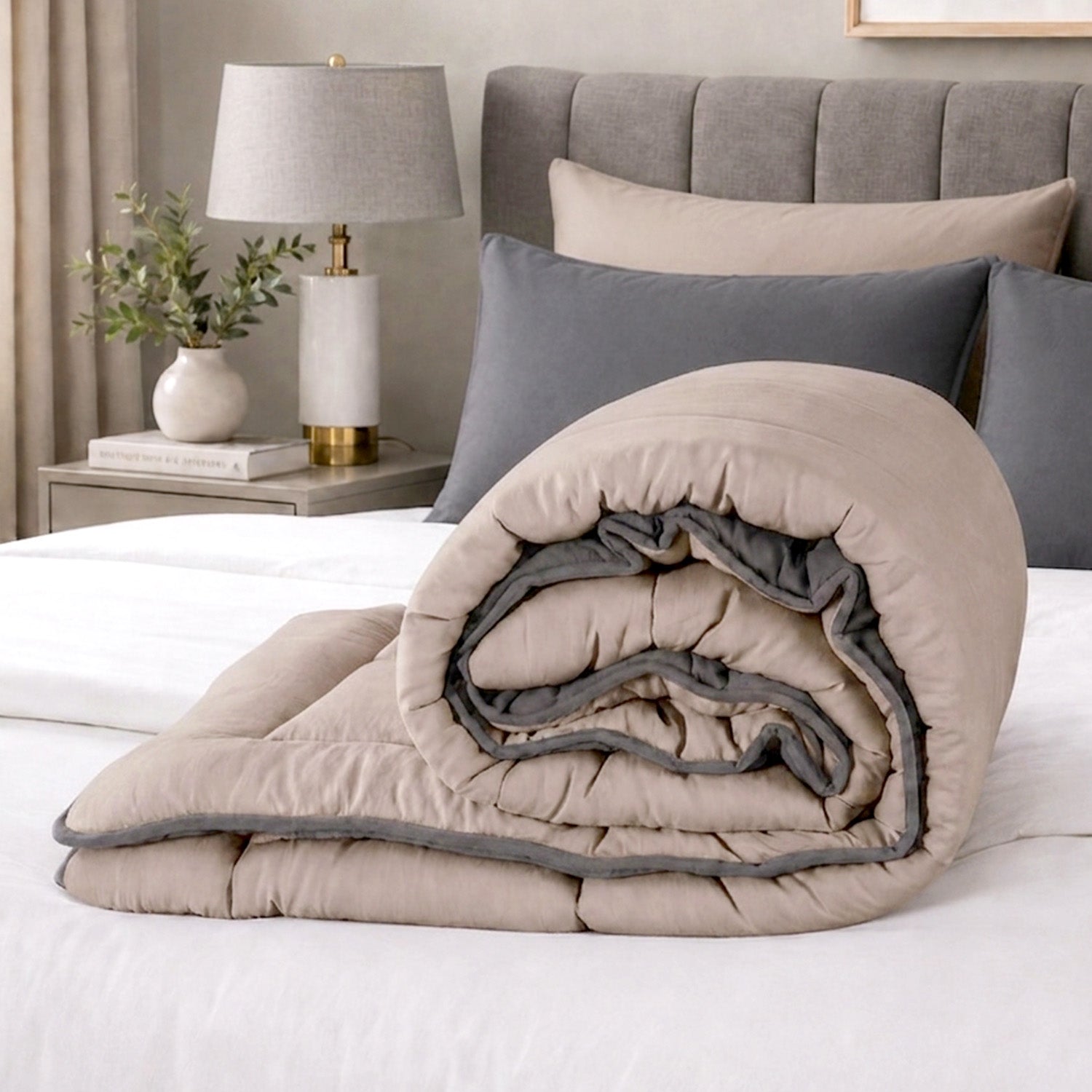 eazydekbed® - All-year - Antraciet/Taupe + Kussenslopen