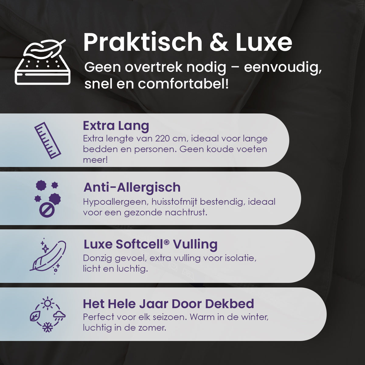 eazydekbed® – Zwart – Hoesloos & Wasbaar – Voor het hele jaar