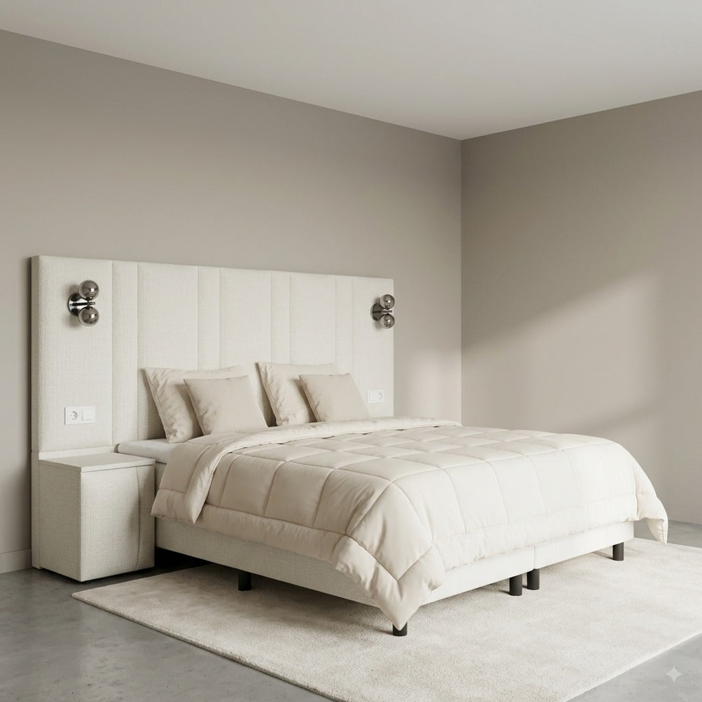 Premium boxspring op maat schuin gezien, met geintegreerde nachtkastjes