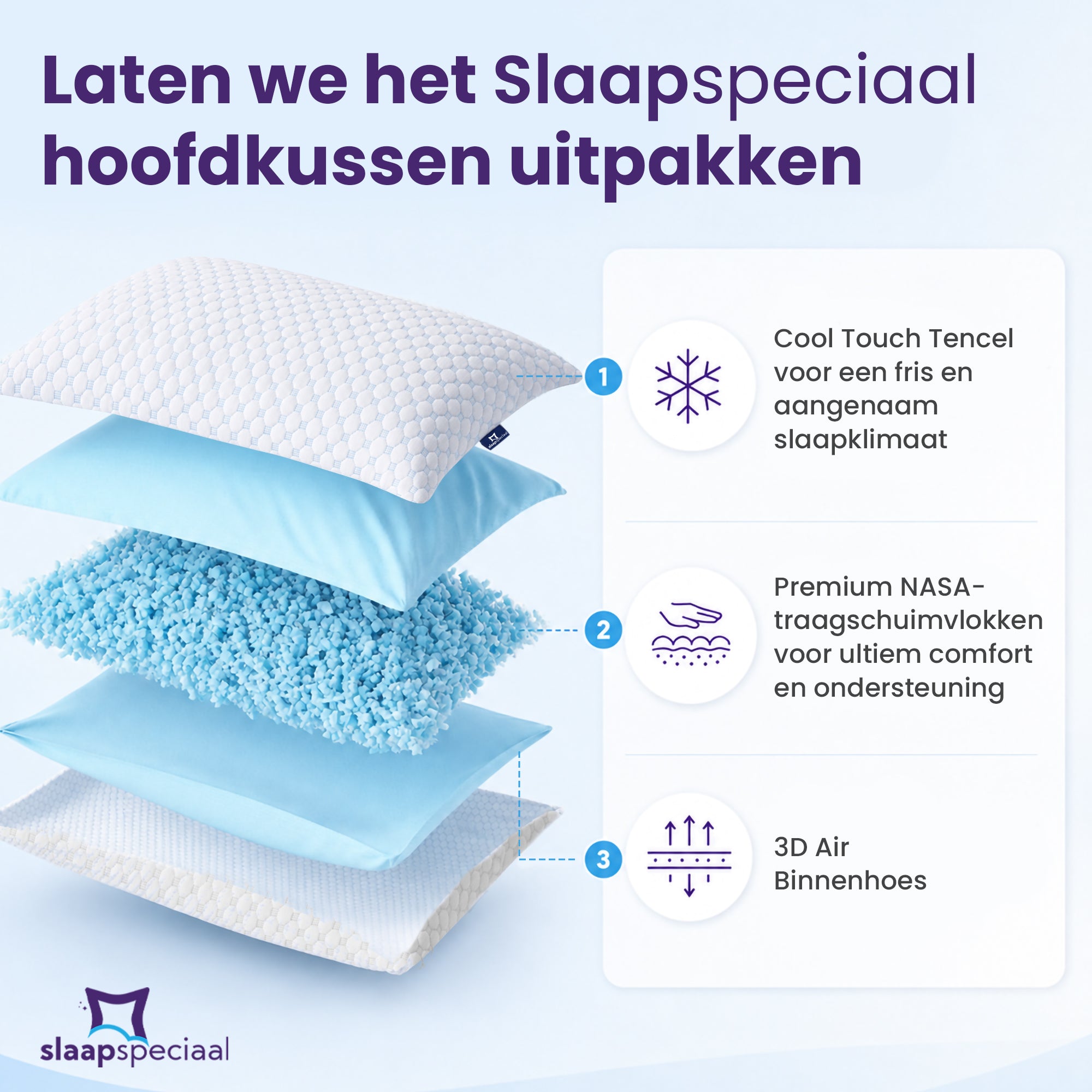 Hoofdkussen - 50x70 cm - Speciaal Traagschuim - Aanpasbaar