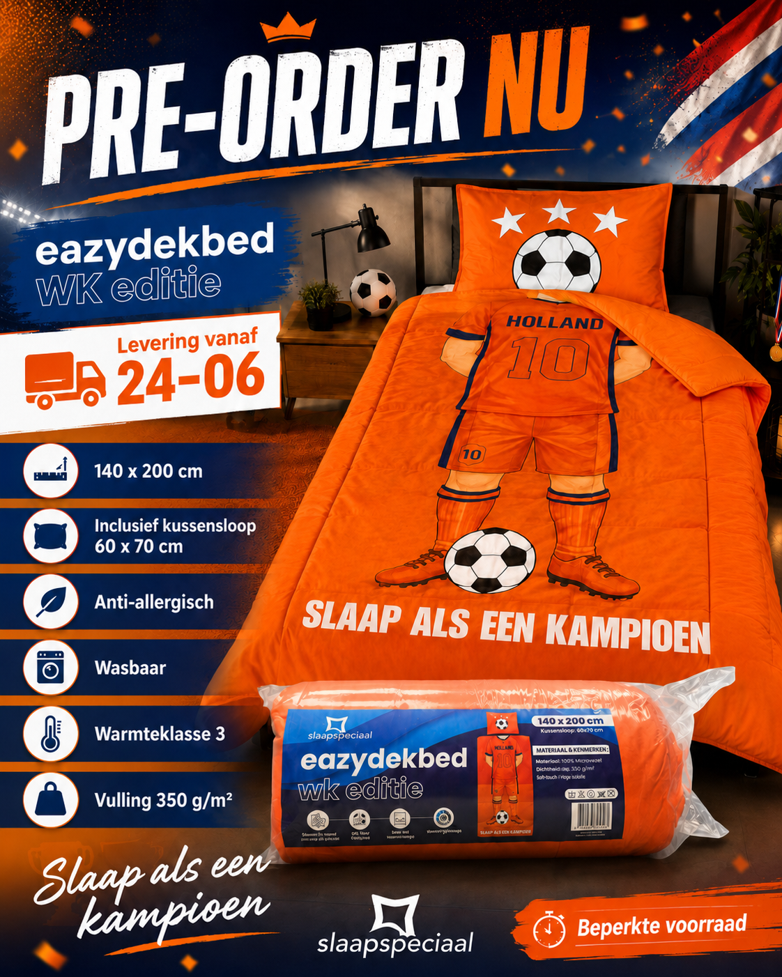 eazydekbed WK-editie – Slaap als een kampioen 140x200 cm
