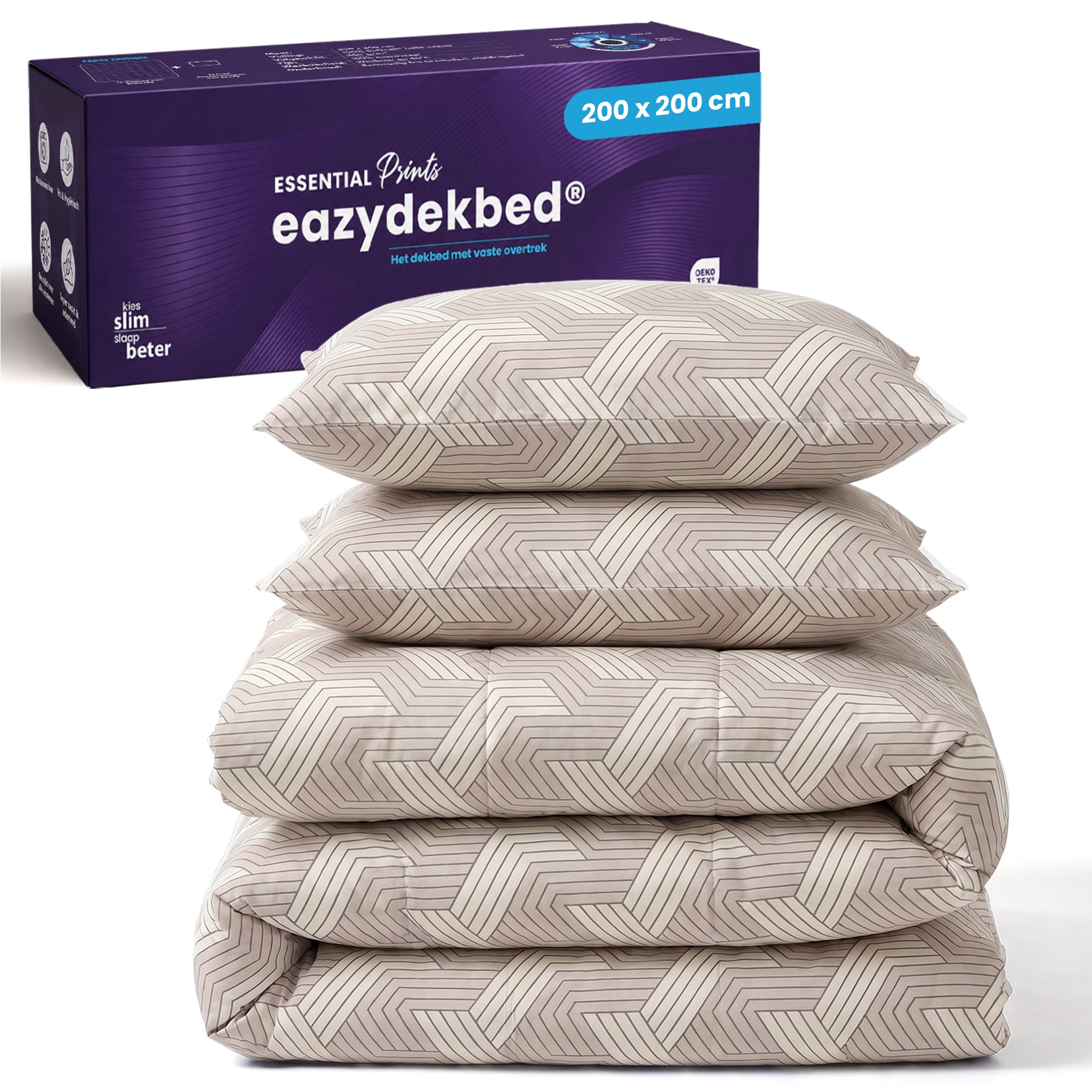 eazydekbed® - All-year - Geo Taupe + Kussenslopen