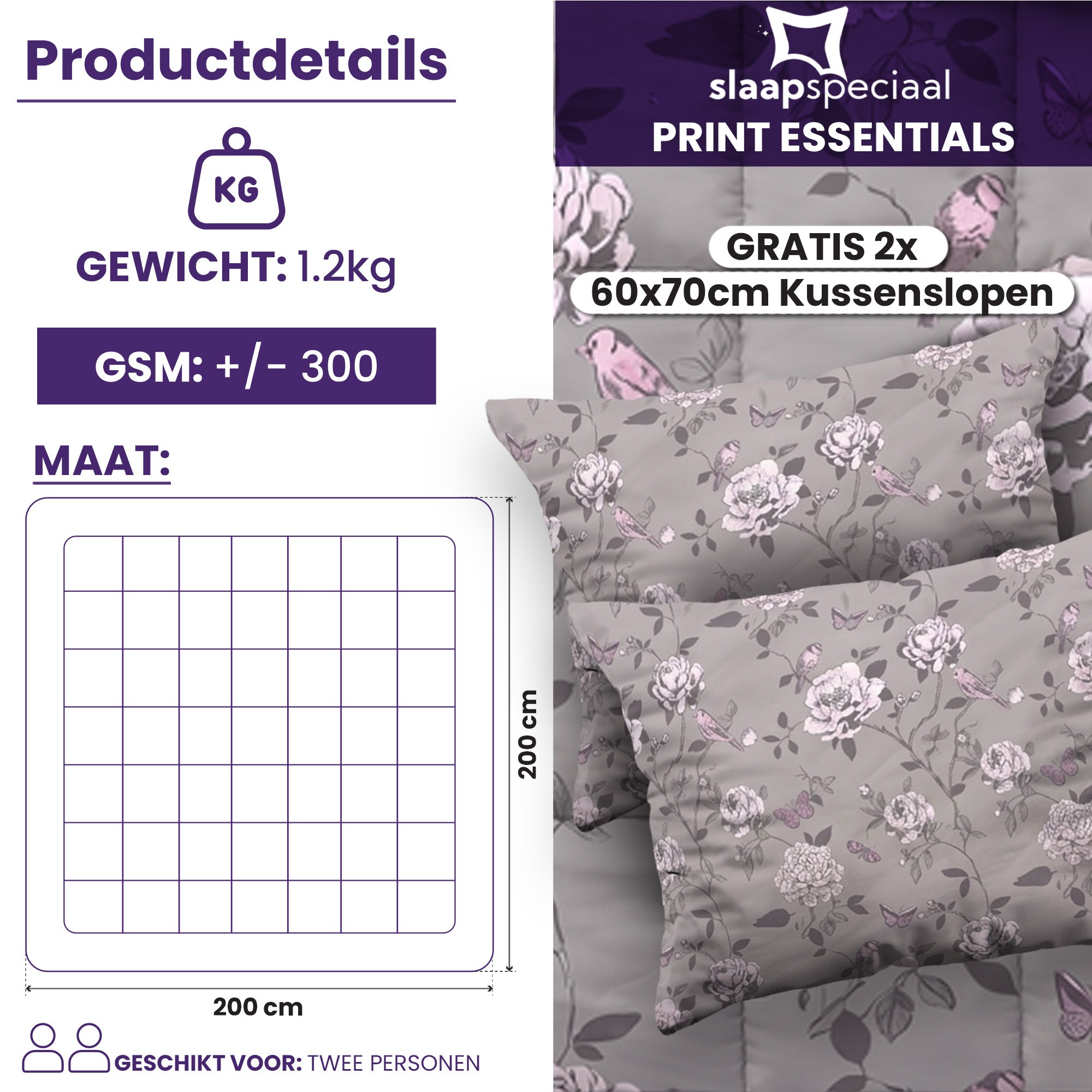 eazydekbed® - All-year - Grey Garden + Kussenslopen