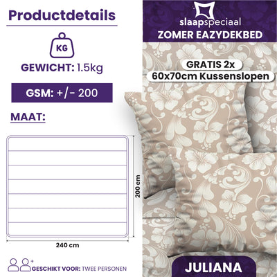 eazydekbed® – Sommer-Bettdecke aus Baumwolle – Juliana – ohne Bezug & waschbar + GRATIS Kissenbezüge