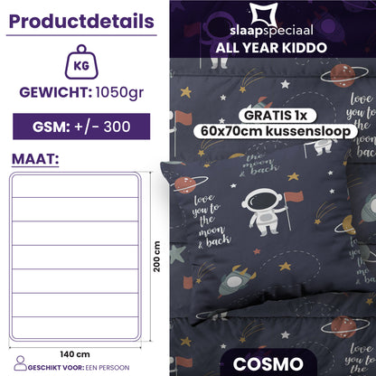eazydekbed® Kinderdekbed 140x200 cm – Cosmo – Hoesloos & Wasbaar – Voor het hele jaar – 100% katoen + GRATIS kussensloop