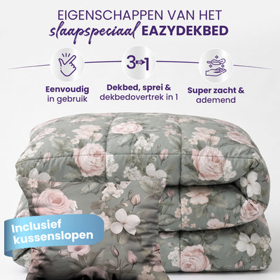 eazydekbed® - All-year - Romance Green + Kussenslopen