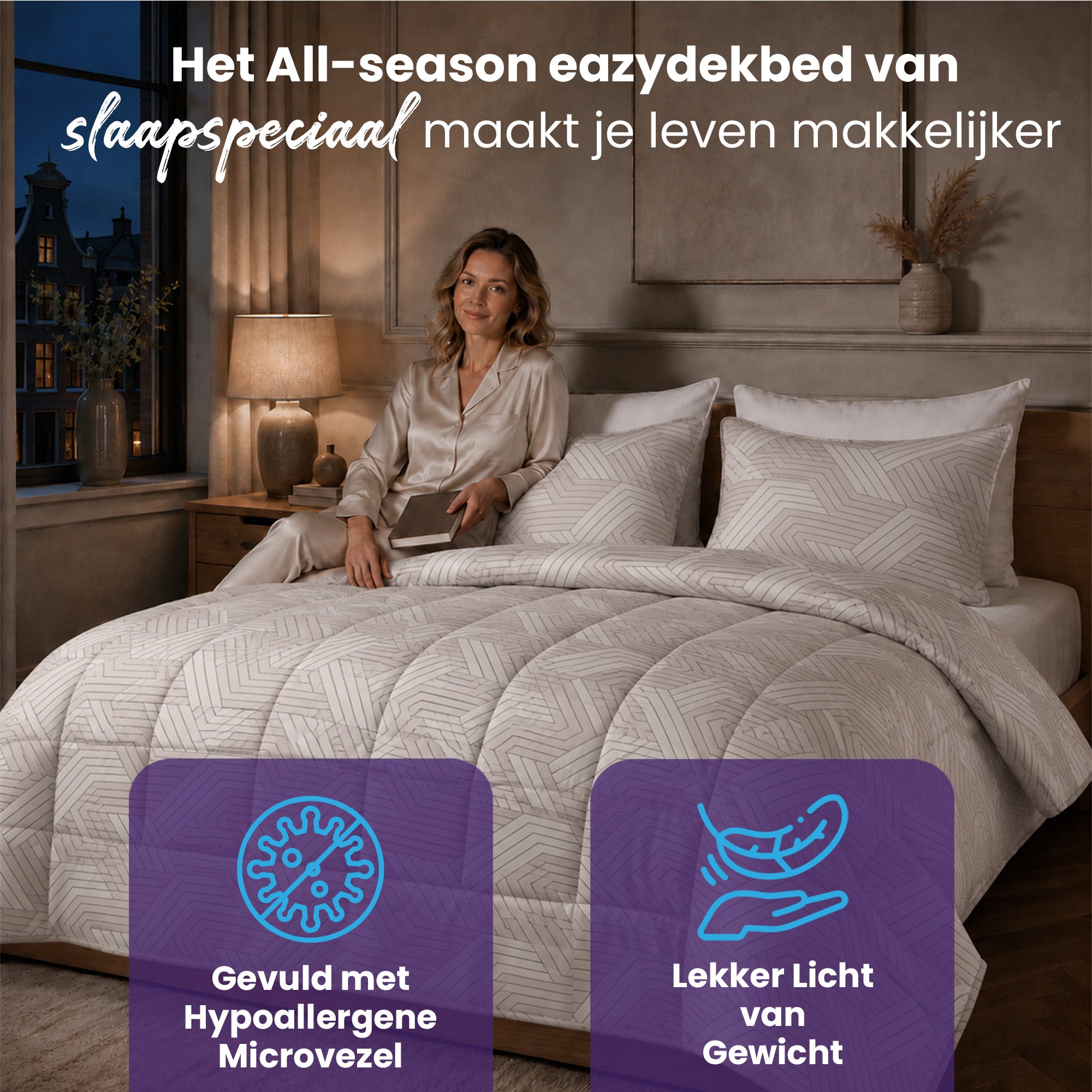 eazydekbed® - All-year - Geo Taupe + Kussenslopen