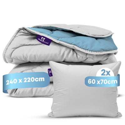 eazydekbed® - Zomerdekbed - Blauw/Grijs + Gratis Kussenslopen