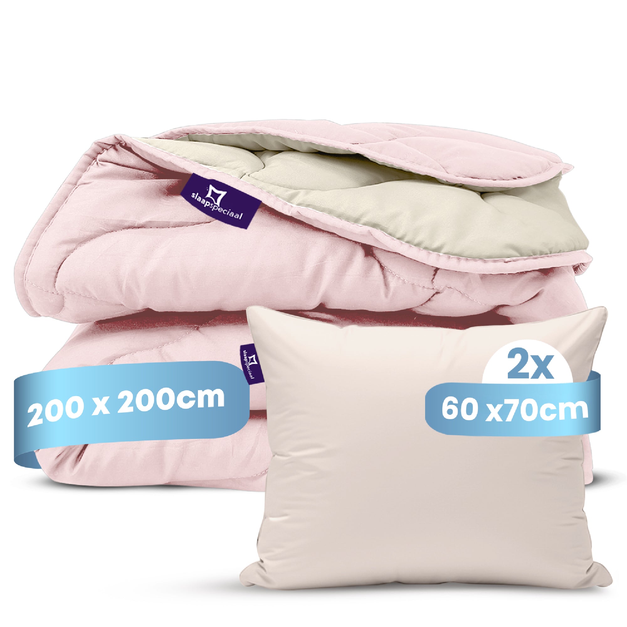 eazydekbed® - Zomerdekbed - Roze/Crème + Gratis Kussenslopen