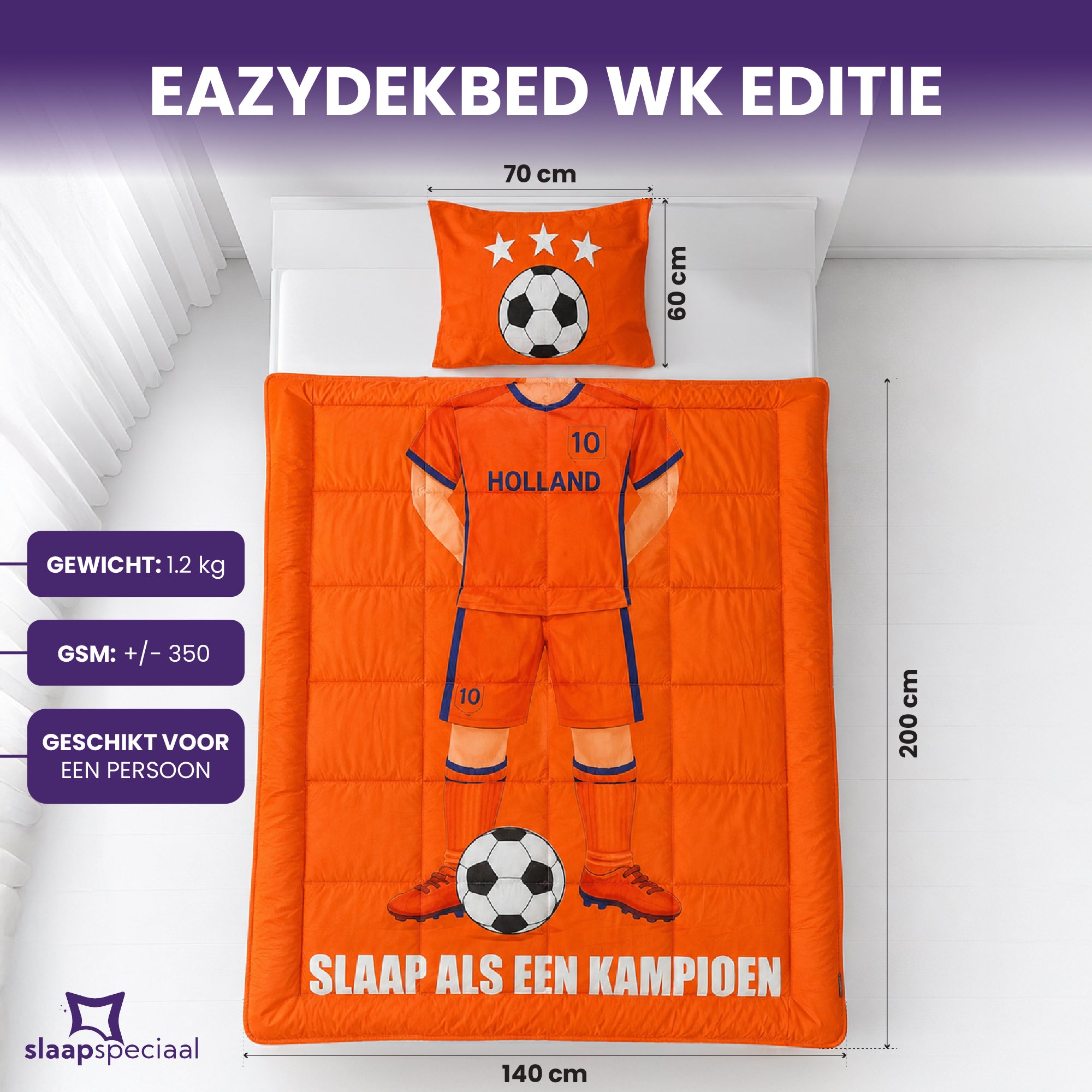 eazydekbed WK-editie – Slaap als een kampioen 140x200 cm – Inclusief Kussensloop