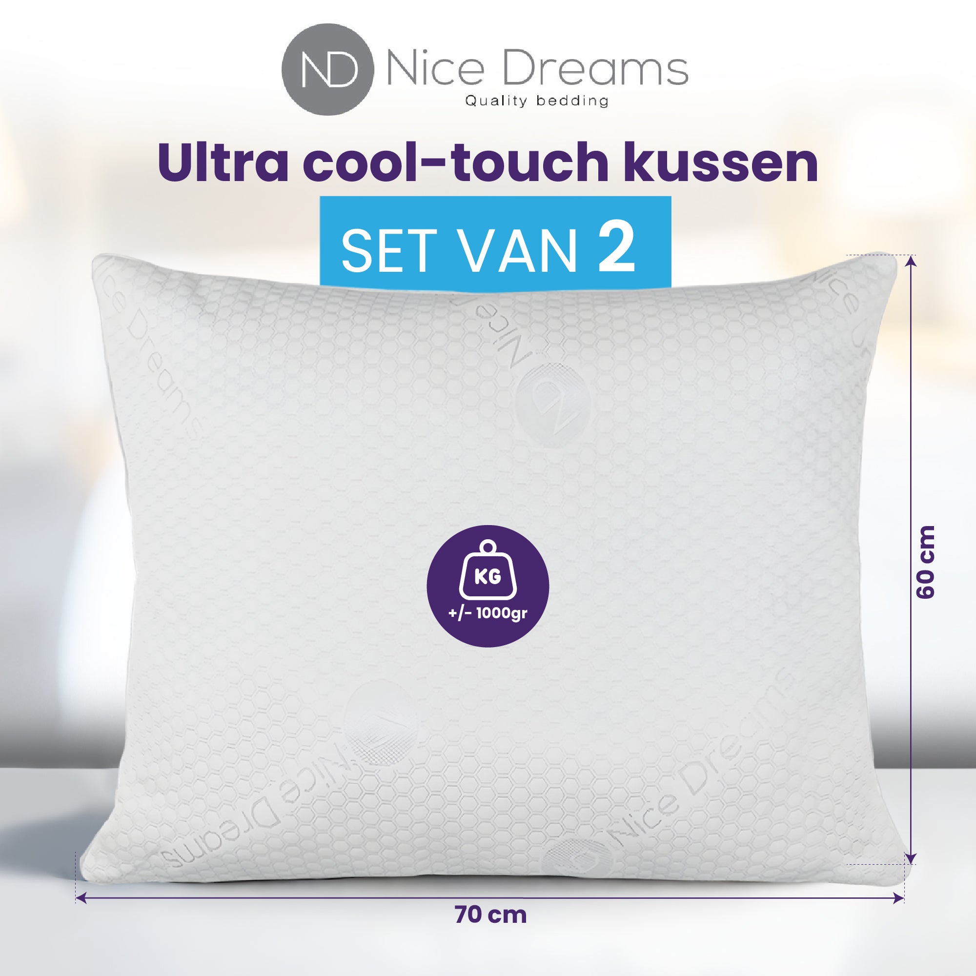 Hoofdkussen - Set van 2 - 60x70 cm - Navulbaar - Soft Touch