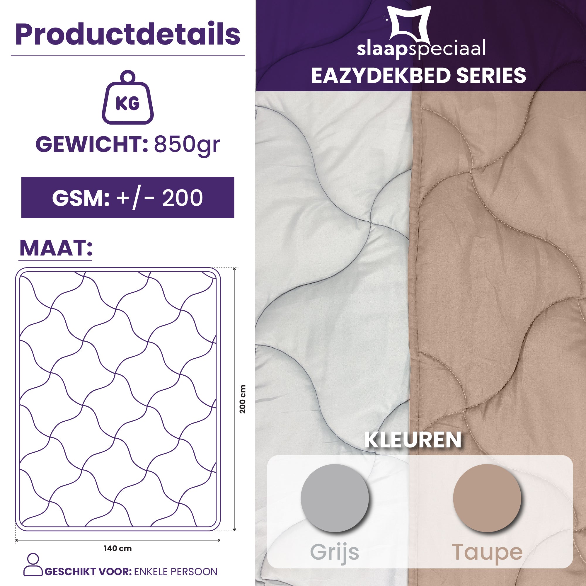eazydekbed® - Zomerdekbed - Grijs/Taupe