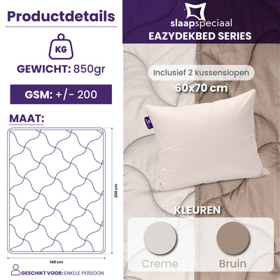 eazydekbed® - Zomerdekbed - Bruin/Creme + Gratis Kussenslopen